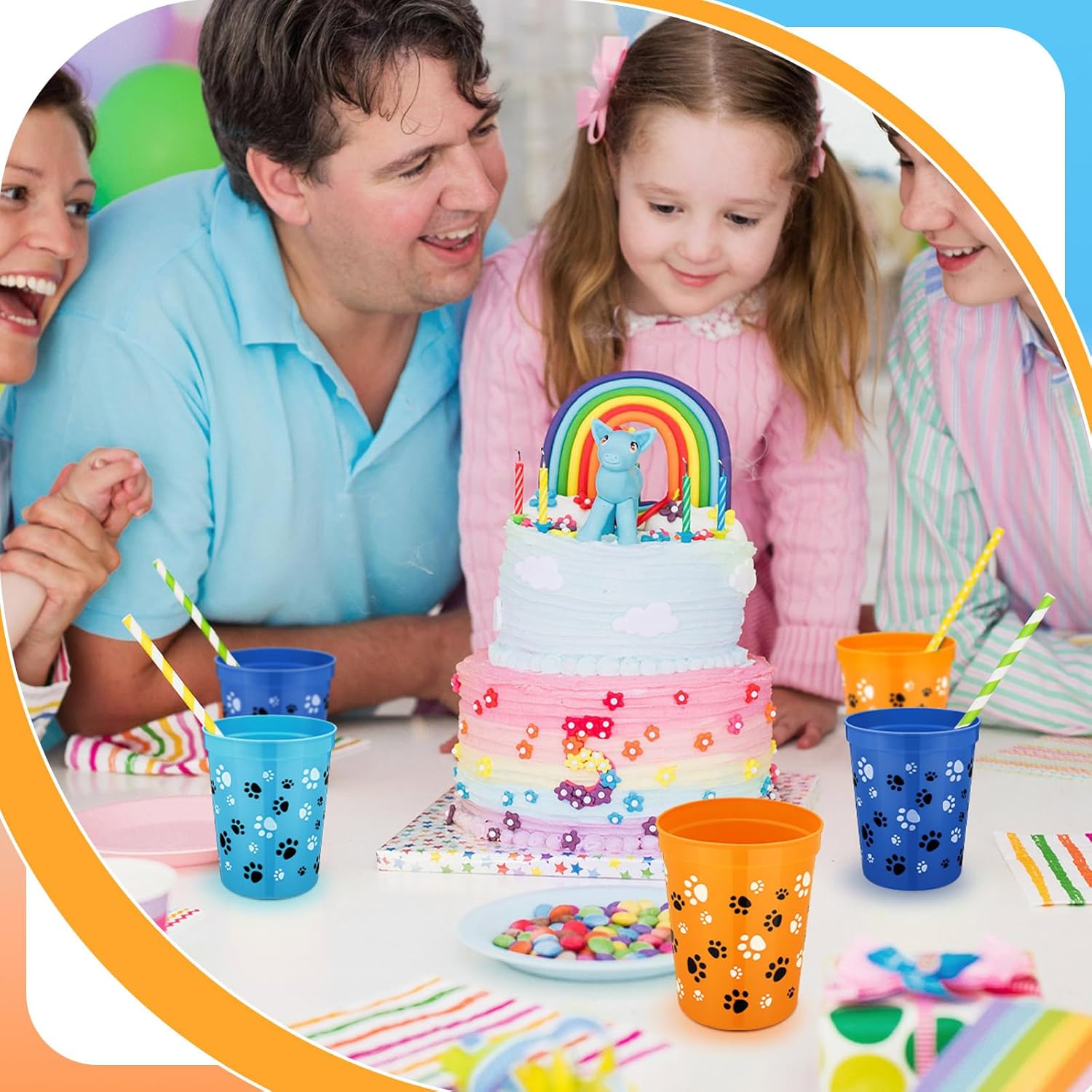 Qinyoung 24 Pcs Blue Dog Birthday Party Supplies 16 oz Reusable Plastic Cups Gifts Dog Paw Themed Plastic Tumbler Decorations for Baby Shower Birthday Cartoon Party Supplies - Image 6