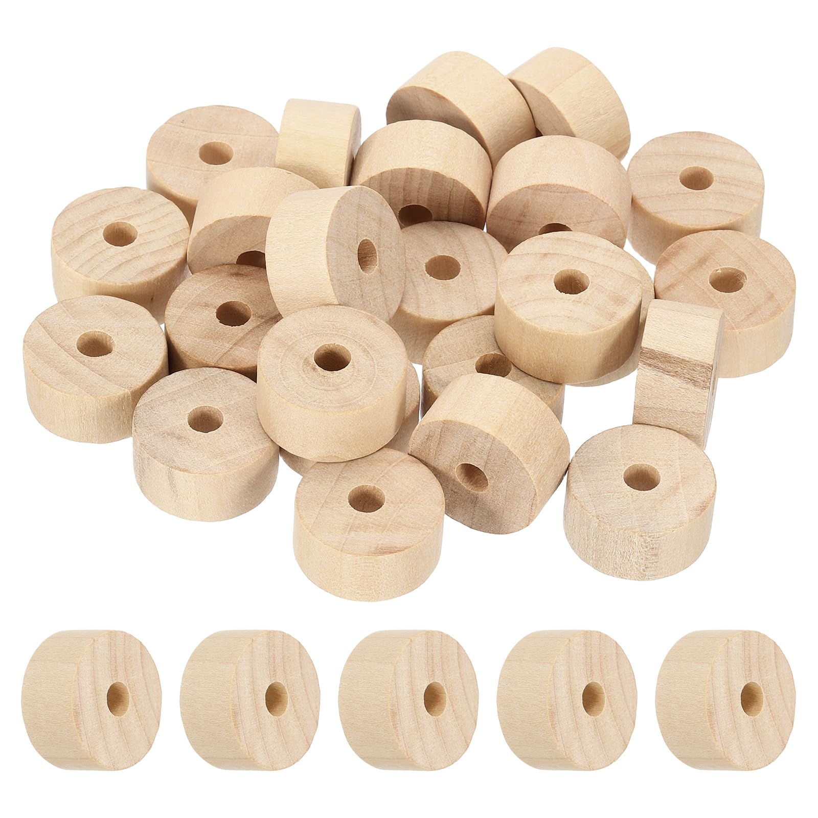 sourcing map Slab Wooden Wheels 0.79" Dia. 2/5" Thick 1/5" Hole, Flat Unfinished Wood Storage Organizer Feet Risers Wooden Discs for DIY Model Cars Trucks, Pack of 24