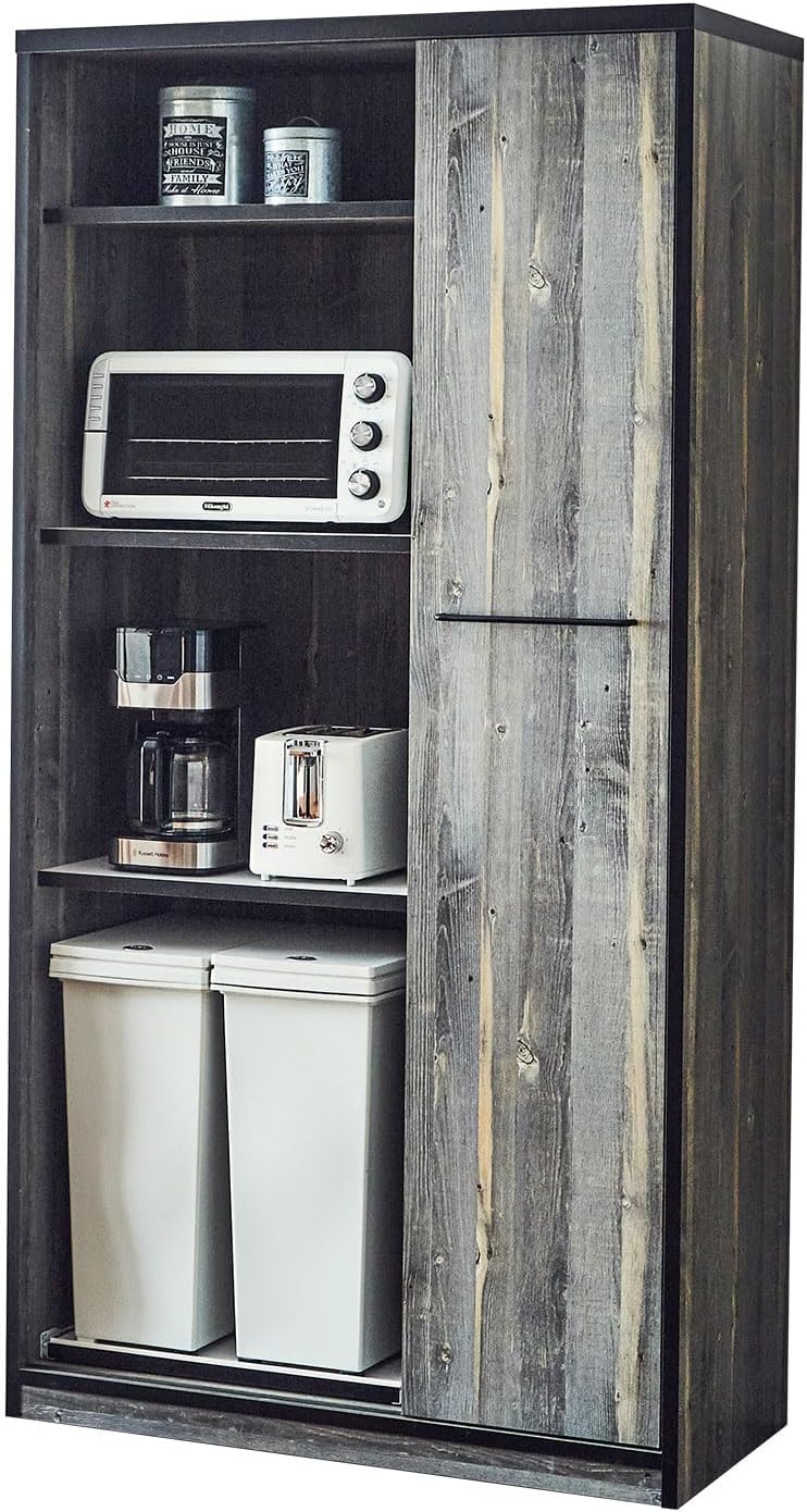 KAGUCOCO 食器棚 完成品 [L.A 幅90(92.7)cm ブルックリン] レンジ台 キッチン収納 引き戸 キッチンボード