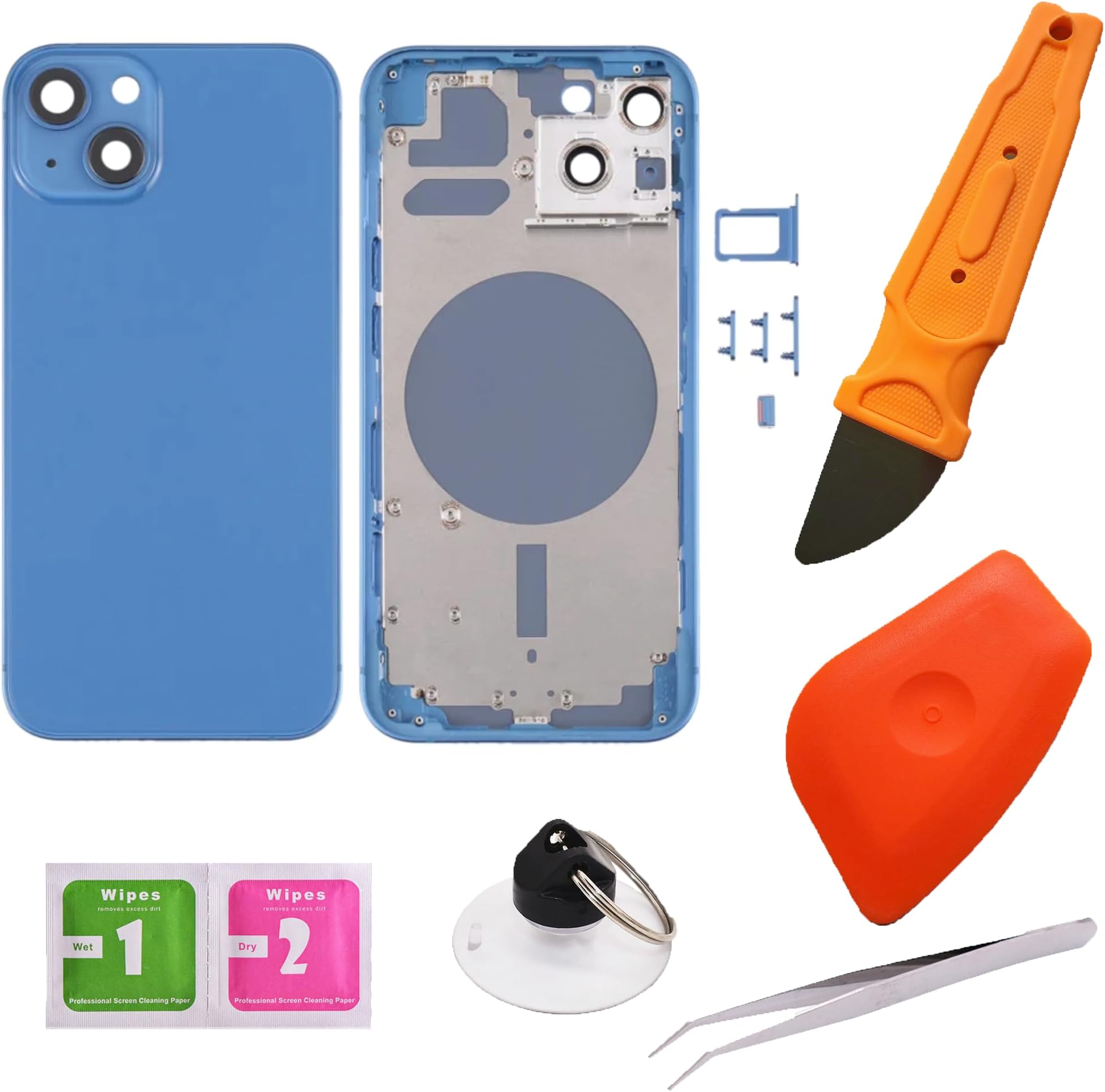 THE TECH DOCTOR Replacement Mid-frame Chassis Back Housing Cover BLUE for iPhone 13 6.1" - Complete with Tools - Professional Repair Kit