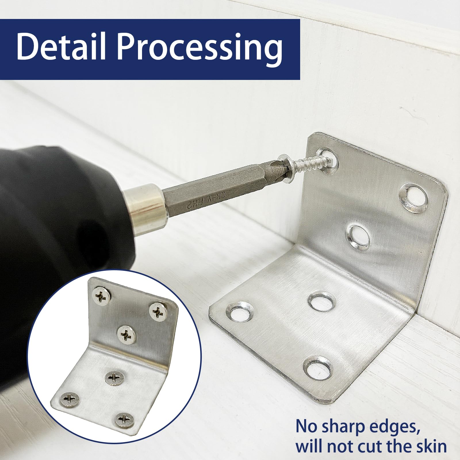 16PCS 40x40x40x1.5mm(6 Holes) Stainless Steel Right Angle Corner Bracket,L Shaped 90 Degree Metal Bracket for Wood,Heavy Duty Corner Brackets Suitable for Wood Fixed Furniture Wardrobe - Image 4