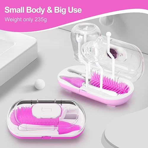 Miniatura 7 de Juego de cepillos para biberones con estante de secado, kit limpiador de biberones de viaje con cepillo para biberones, cepillo limpiador de