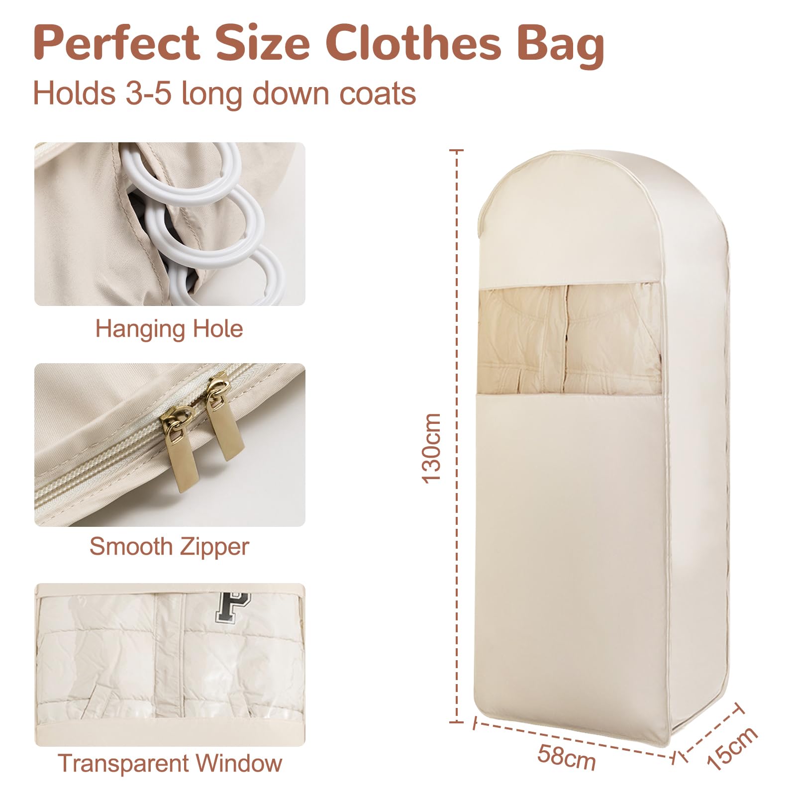 Custodia Porta Abiti da Appendere con Cerniera a Compressione, Copriabiti Salvaspazio per Cappotti, Traspirante Borsa Portaabito, Copertura Vestiti Copri Abiti per Giacca, 1Pc (Beige)