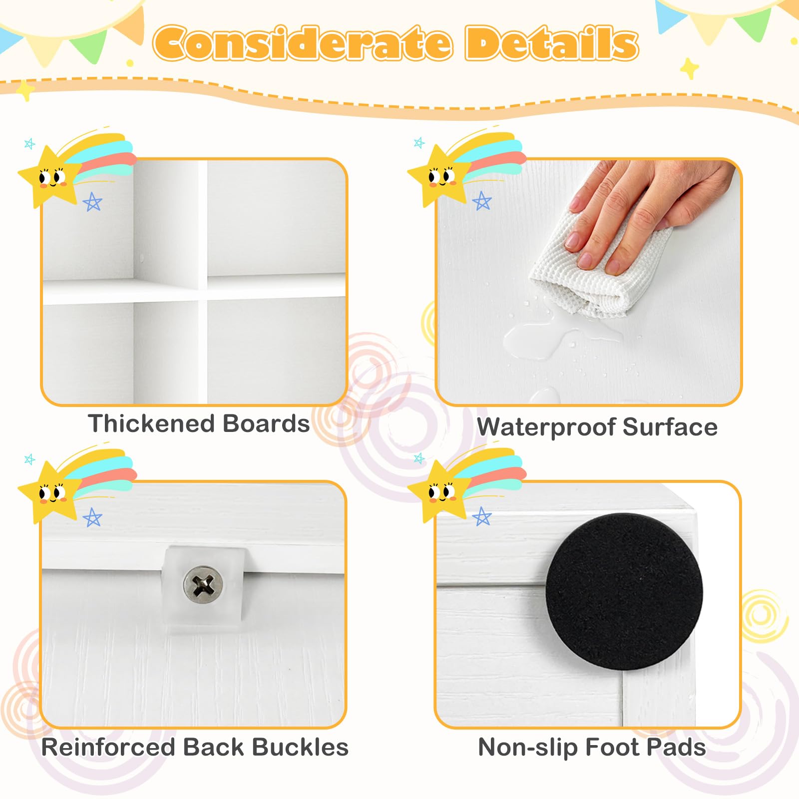 LDAILY Kids Bookshelf, Kids Bedroom Furniture with 4 Cubes, 1 Open Compartment, Nursery Bookcase with Anti-Tipping Device and Tabletop, Toddler Toy Storage Organizer for Playroom, Bedroom (White)