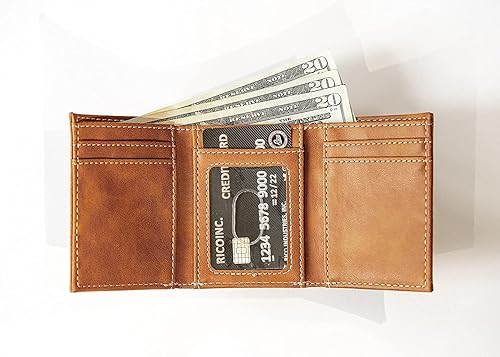 Vista 94 de Rico Industries NCAA - Cartera triple grabada con láser y tres pliegues grabada con láser, accesorio para hombre Negro