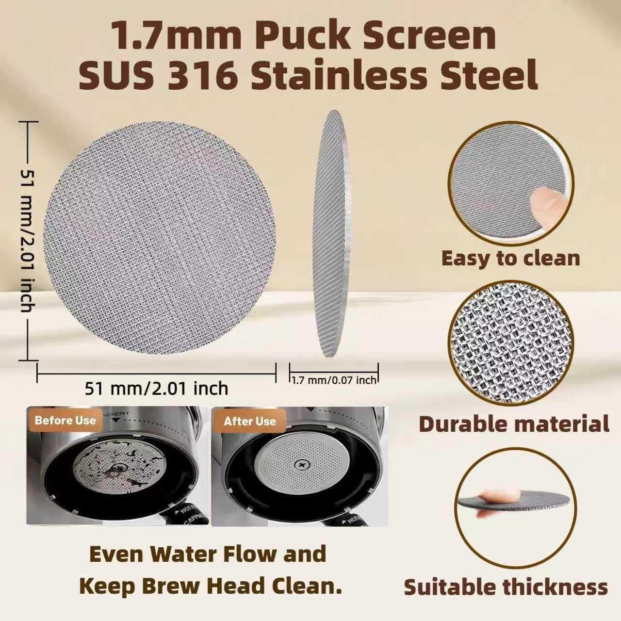 Ensemble Complet pour Espresso 51mm (5 pièces) : Distributeur Double Face Lourd, Anneau Doseur Magnétique, Outil WDT, Écran de Dispersion et Tapis de Tassage en Silicone