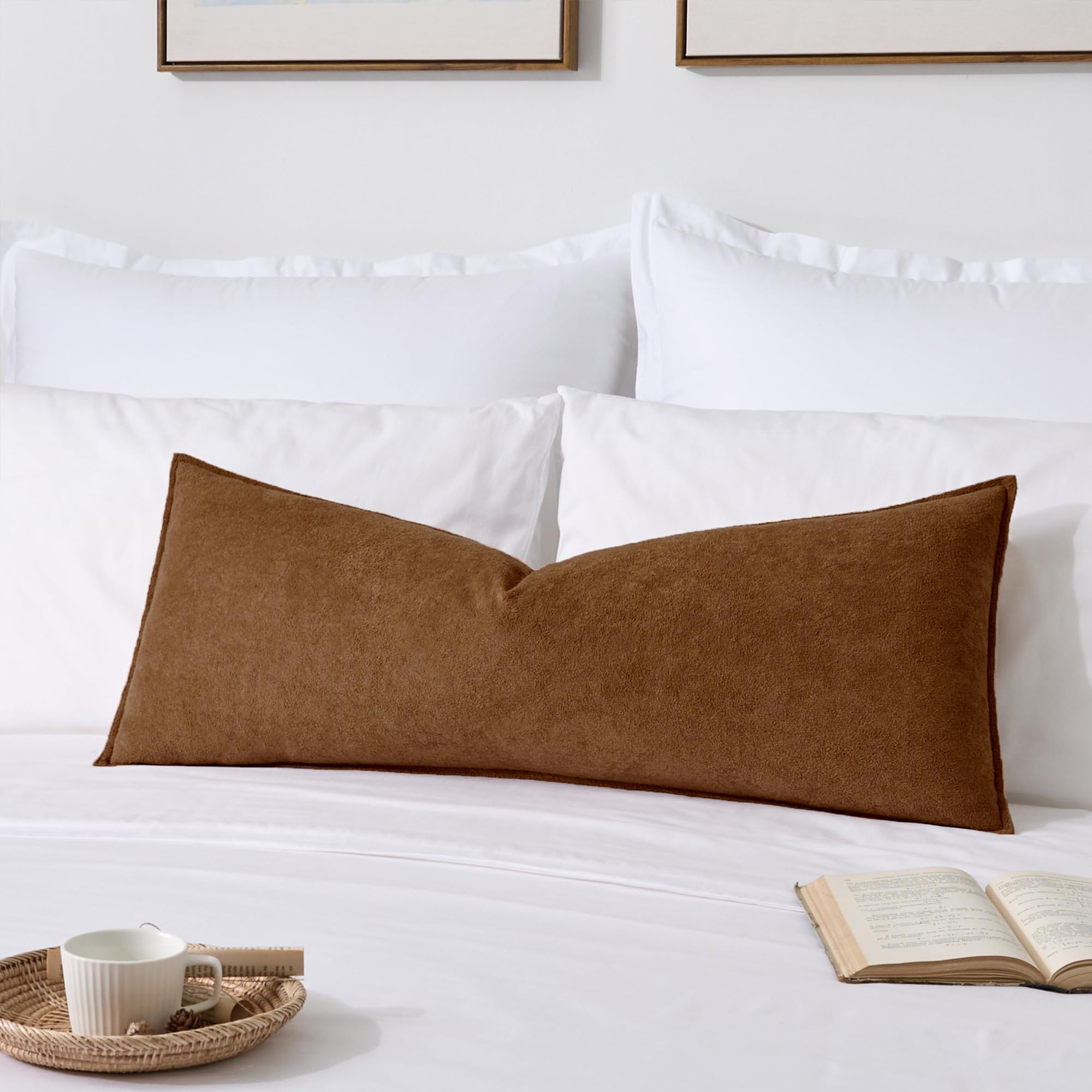 Photo 1 of ***PILLOW COVER ONLY***Kevin Textile 14x36 Inch Long Lumbar Cover 1 Pack Soft Boucle Textured Decorative Waterproof Rectangle Cushion Elegant Accent Pillows for Couch Sofa Chair Bed Home Decor Indoor Outdoor Brown***PILLOW COVER ONLY***