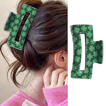 St. Patricks Day Hair Claw Clips for Women French Hair Barrettes Lucky Green Shamrock Design Large Hair Clips for Thick Hair Hair Accessories Party Hair Decorations Green Clover Hair Clip 1Pcs