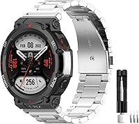 Vista 7 de E ECSEM Bandas compatibles con Amazfit T-Rex 2 Band Men Metal Ajustable Acero Inoxidable Cool Pulsera Accesorios Correa de repuesto para Amazfit