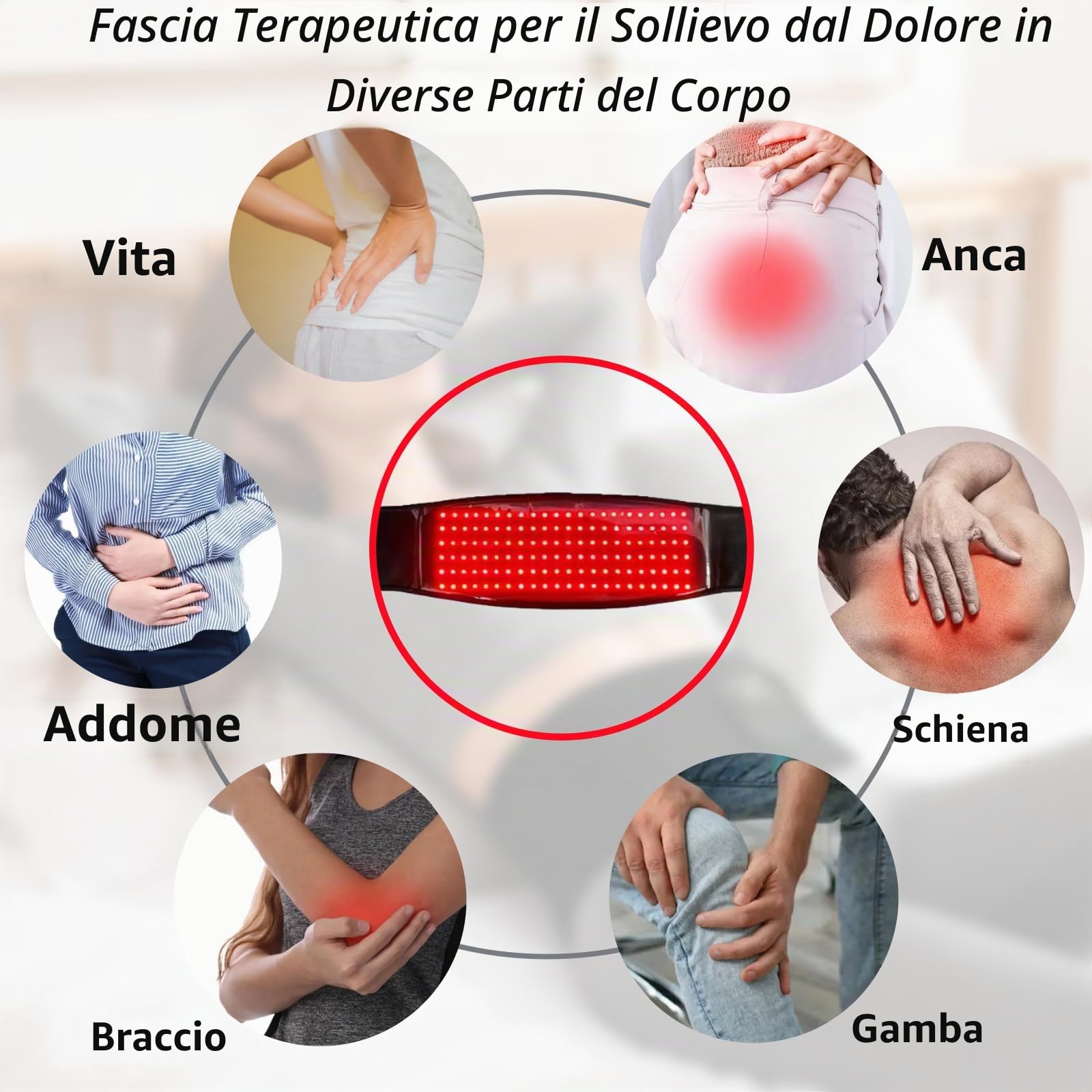 Cintura luce rossa 150 LED, massaggio riscaldante infrarossi vita & addome