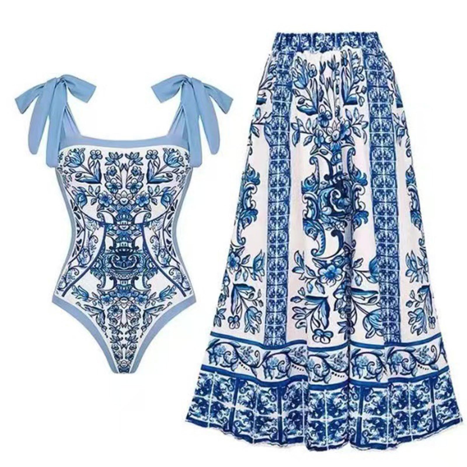 Traje de baño de verano con estampado floral exclusivo y pareo fluido integrado