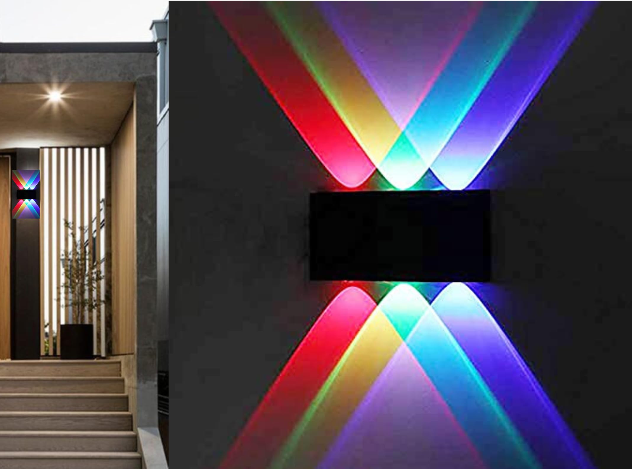 LUMINA 2 Ray Oval Up-Down Outdoor LED Outdoor IP65 Exterior Wall Step Light Fixture Waterproof Lamp (Warm White, Black Body) (3+3 RGB)(Aluminium) Wall Lights for Modern/Living Room/Home - Pack of 1