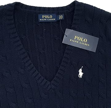 Polo Ralph Lauren Womens 100% Cotton Cable Knit V-Neck Sweater Polo Ralph Lauren Womens 100% Cotton Cable Knit V-Neck Sweater