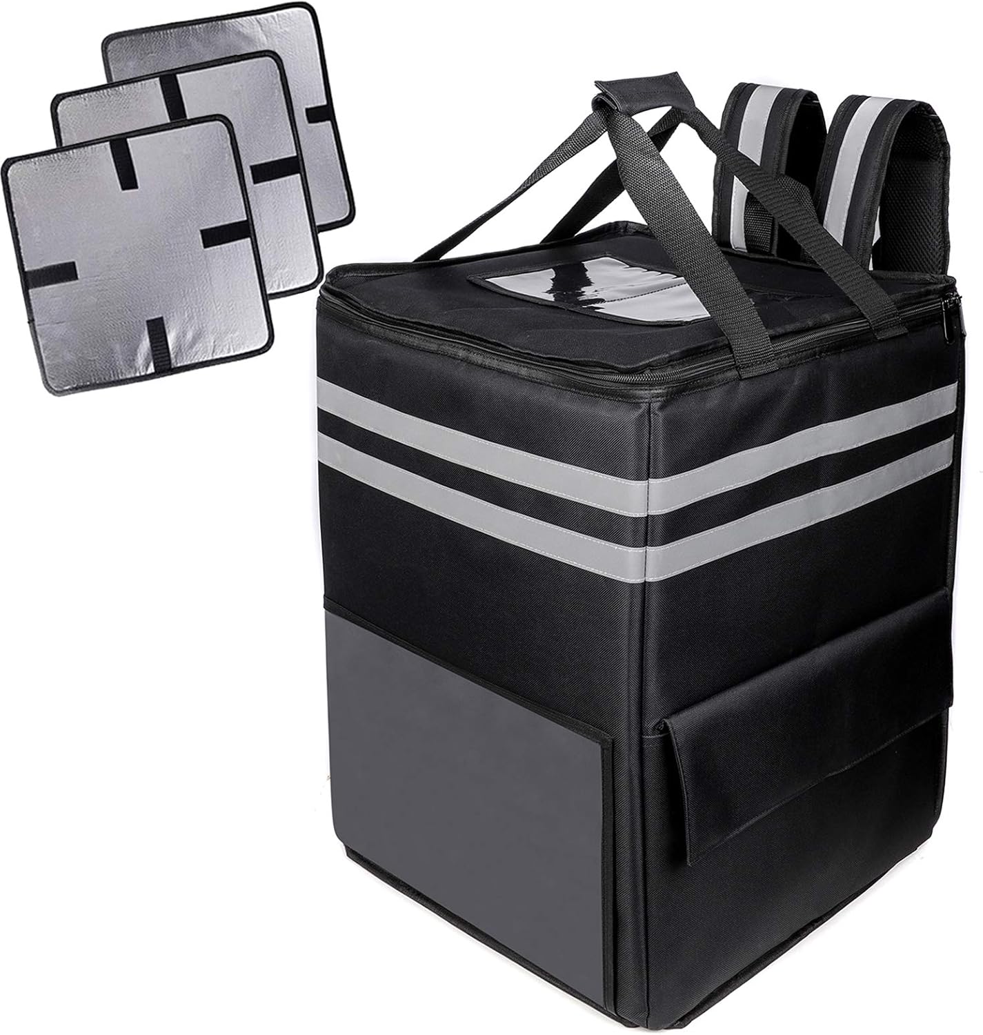 cherrboll XXL Insulated Pizza Delivery Backpack, Thermal Food Delivery Bag with 3 Dividers, Reusable Cooler Backpack for Bicycle Transport