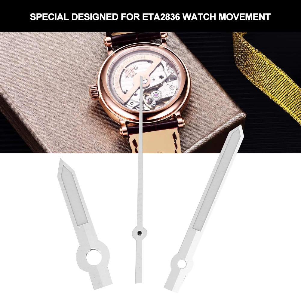 Manecilla del Reloj, Manecilla de Minutos de 0.6 Pulg. Aguja de Reloj de Pulsera de Manecilla de Hora de 0.4 Pulg. Metal de Segunda Mano de 0.6 Pulg. para Hombres para Movimiento ETA2836(Plata)