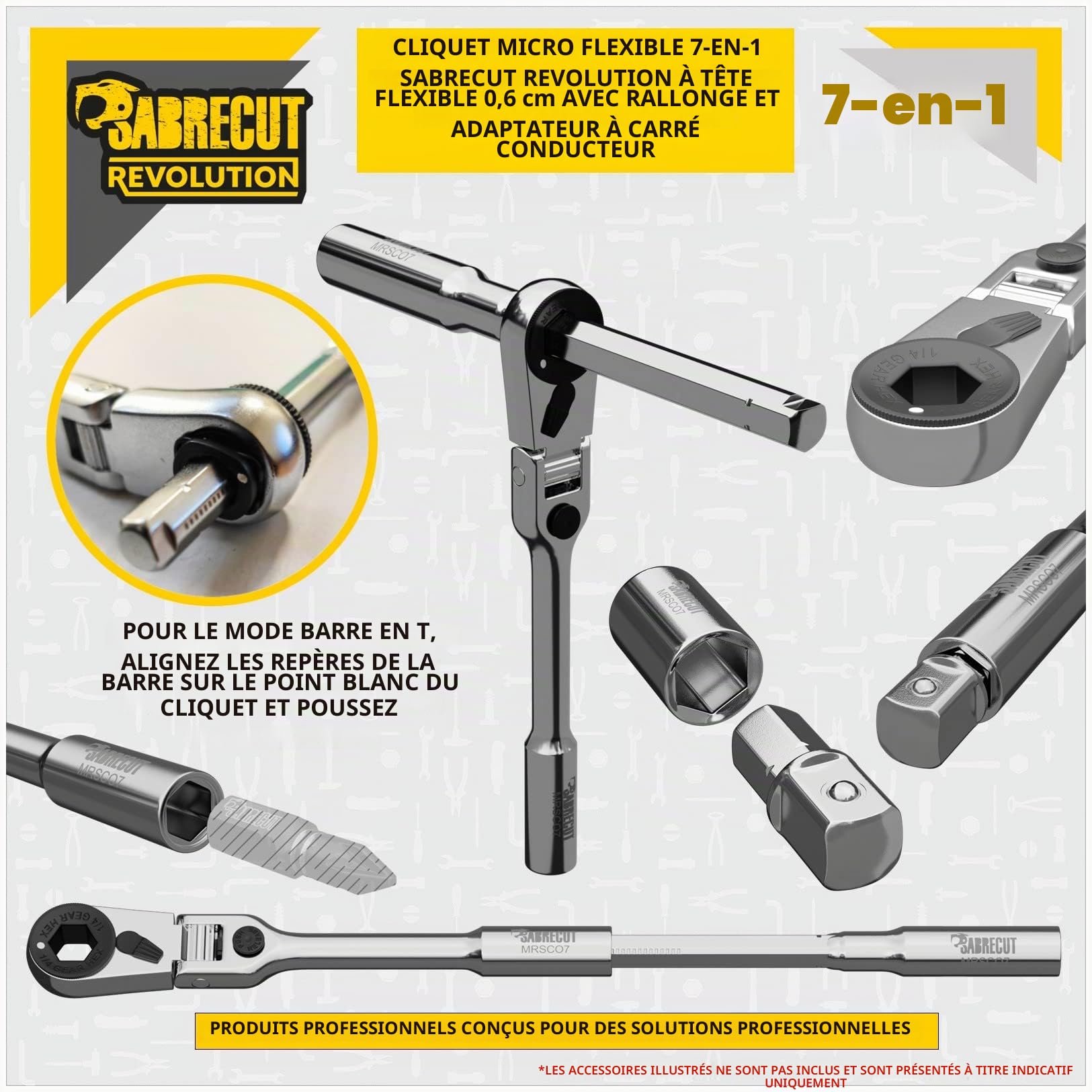 SabreCut 1pc MRSC07 6.3mm 1/4" HEX 1/4" Square Acier inox Embout Cliquet