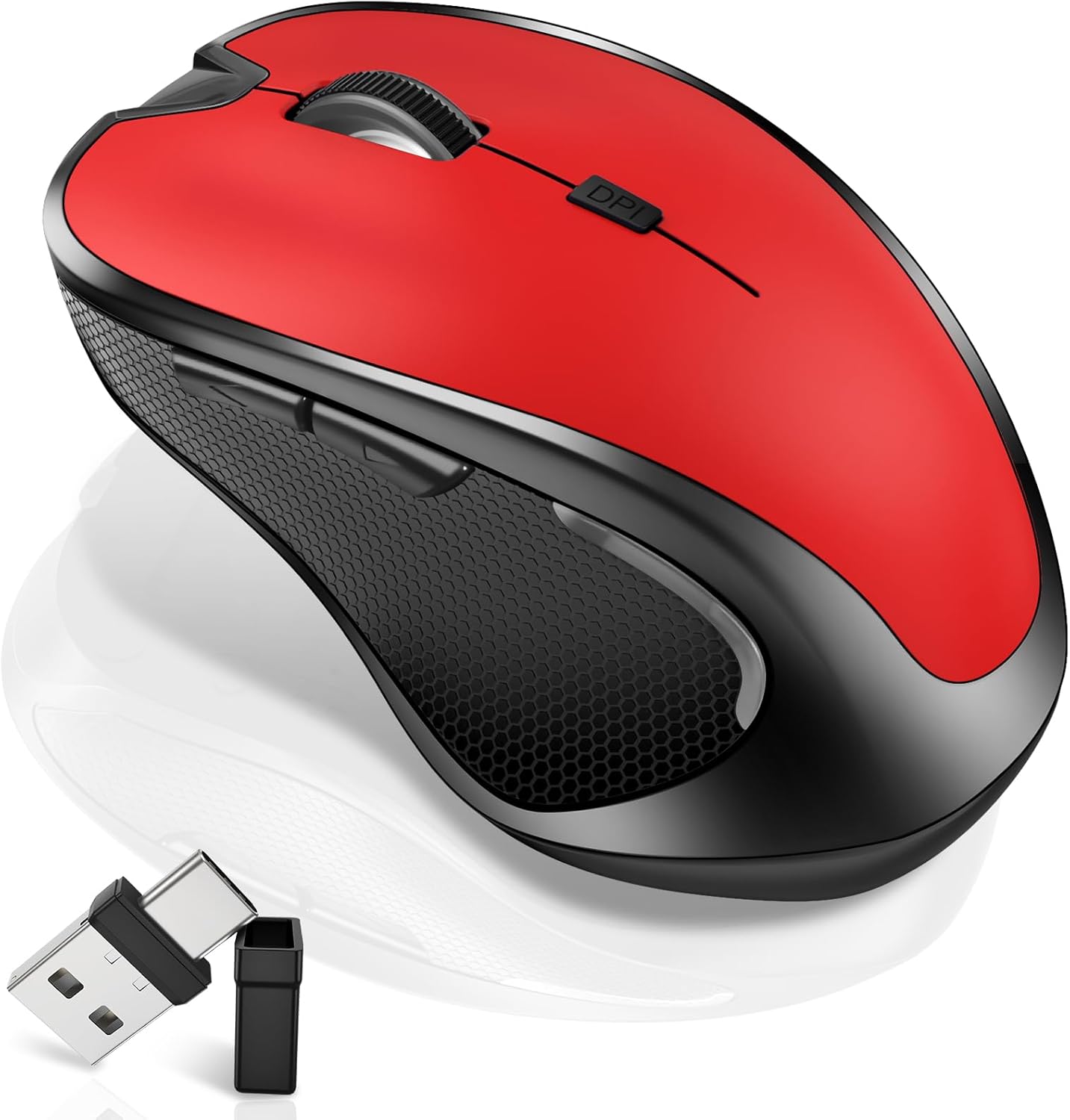 mouse for macbook wireless bluetooth mouse laptop macbook air mac pro rechargeable silent pc ipad optical mouse with jiggler dual mode switch bluetooth 5.2/3.0 and 2.4ghz usb type-c receiver red 3.bluetooth wireless mouse (red)