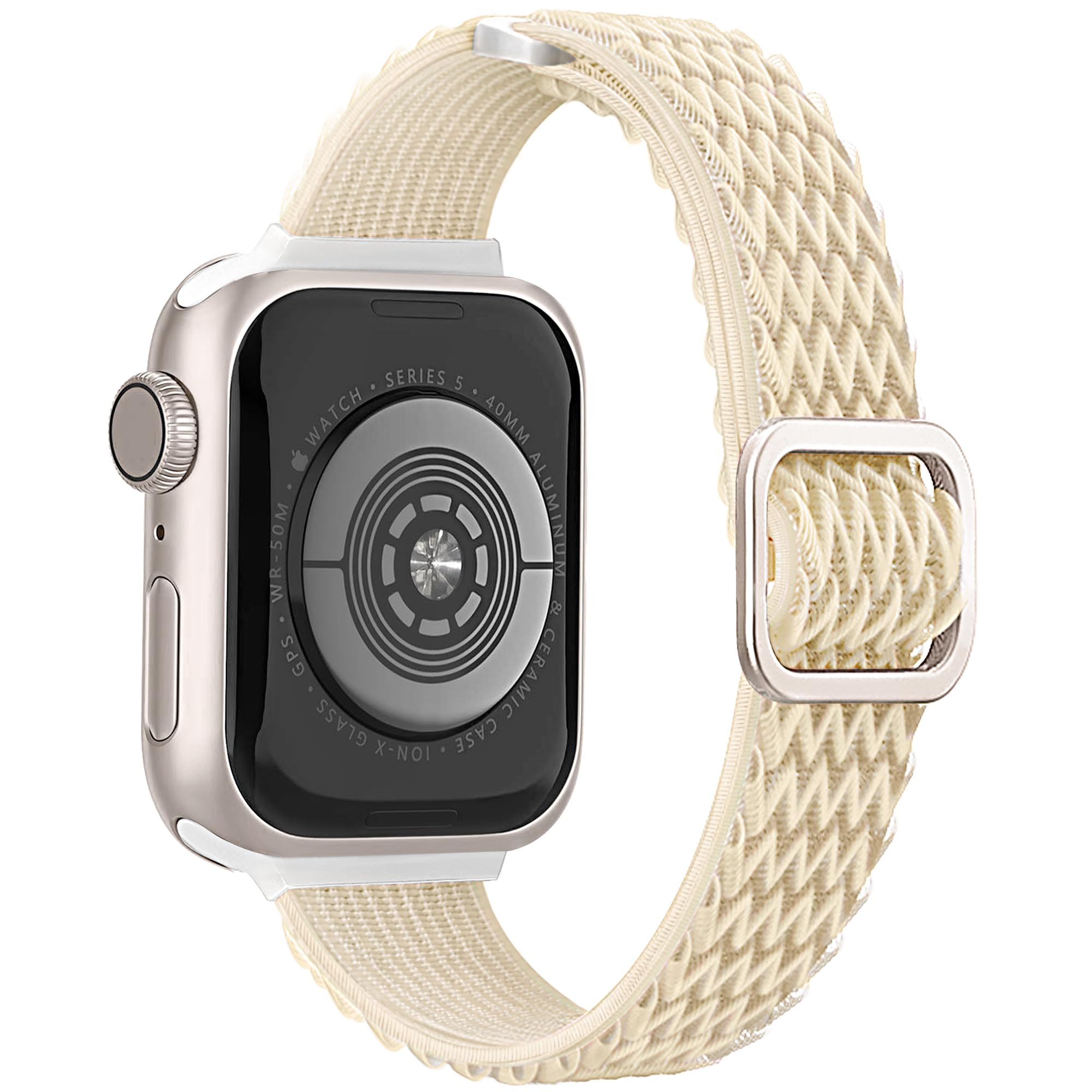 Melyis Nylon Solo Loop Band Compatible with Thin Apple Watch Bands for Women 40mm 41mm 38mm, Stretchy Elastic Sport iWatch Bands for Slim Apple Watch Band Series 9 SE Series 8 7 6 5 4 3 2 1, Starlight