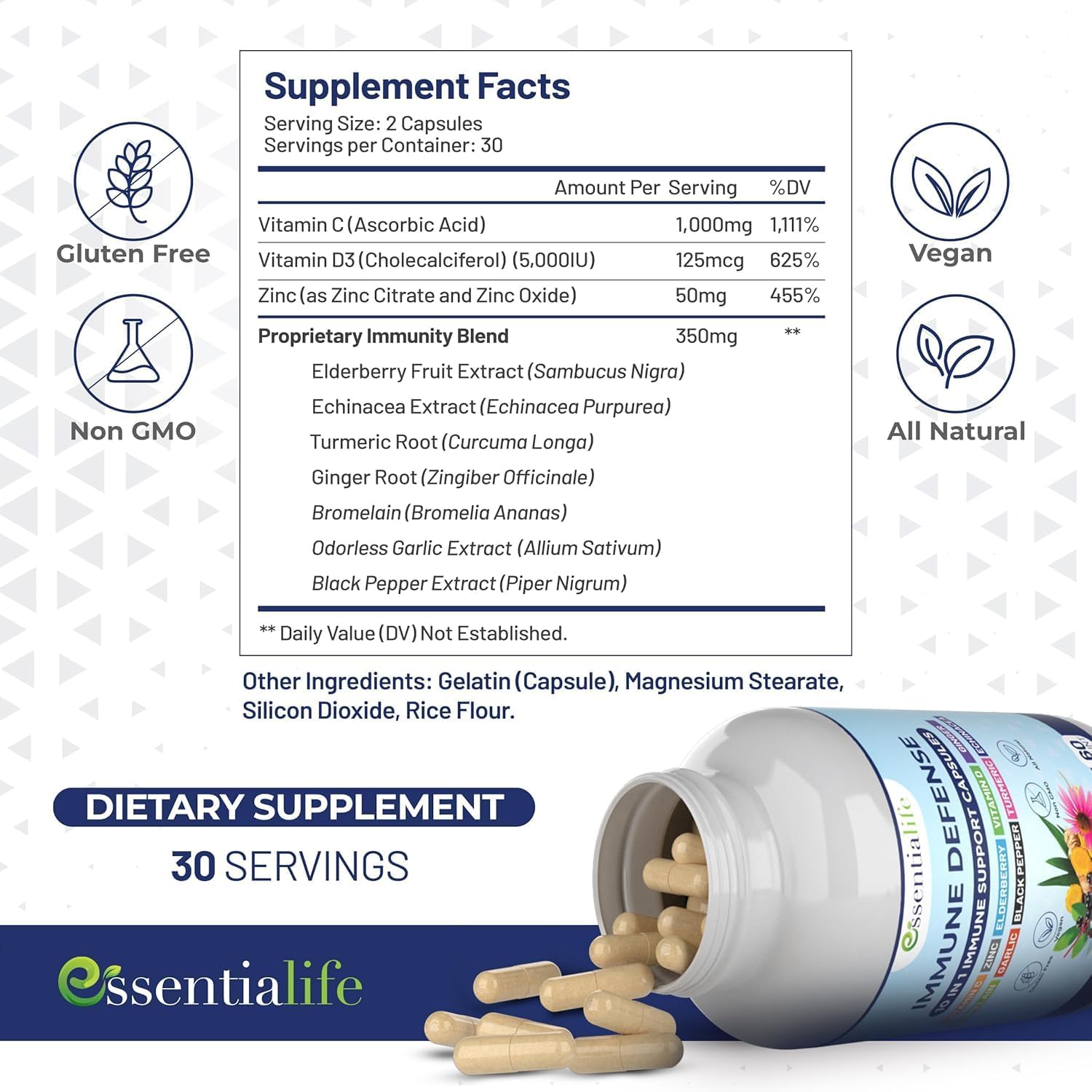 Immune Support Supplement - 3 Packs 10 in 1 Elderberry, Echinacea, Vitamin D, Vitamin C 1000mg & Zinc Supplement - with Immune Booster for Adults - 180 Vitamins Capsules