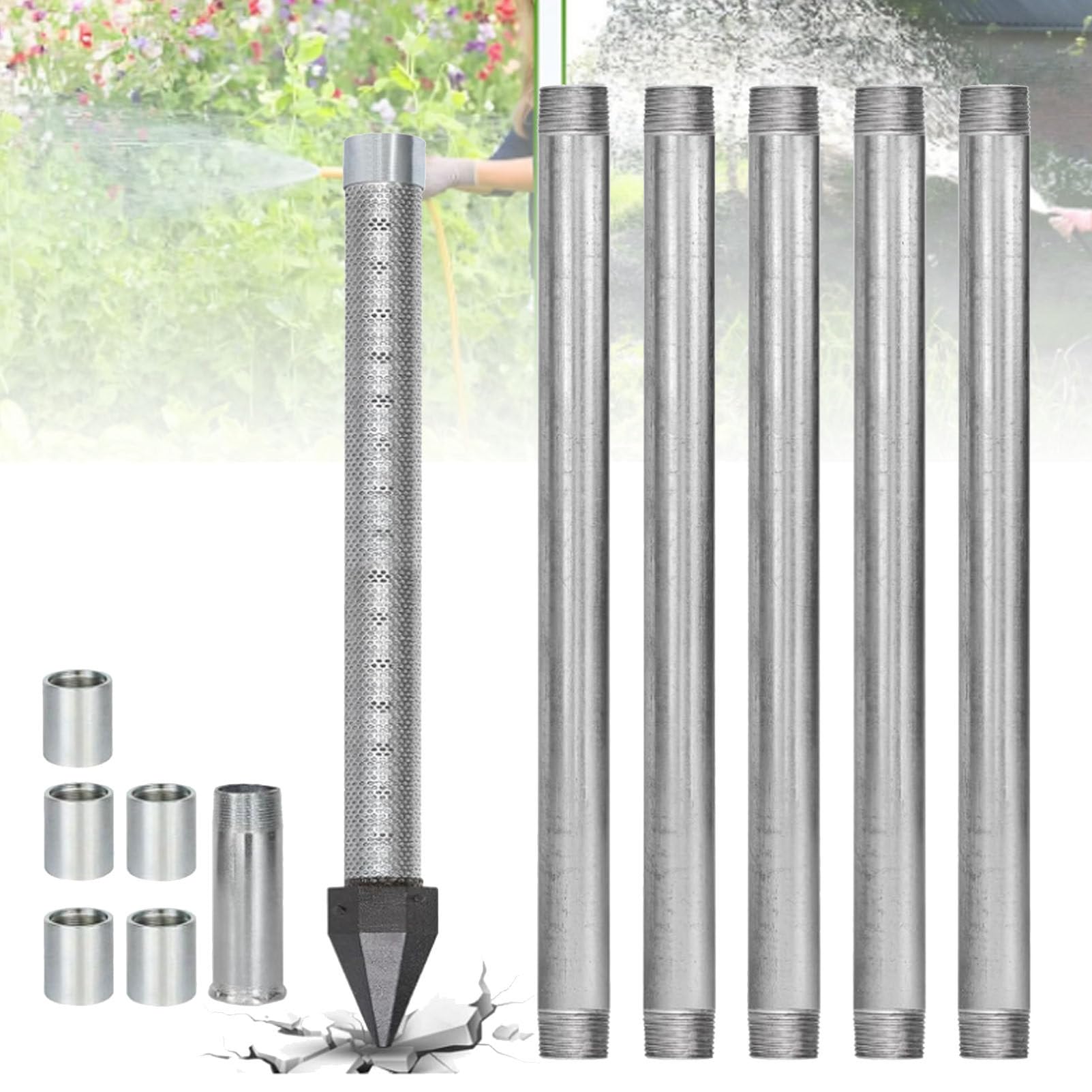 Oiyekntd Well Drive Point Kit,1-1/4 Stainless Steel Well Point Galvanized Drive Point Well Pipes, Heavy Duty Shallow Well Drilling Kit for Drive Sand Point Well&Soft Soil Well NoWaterPump-6M