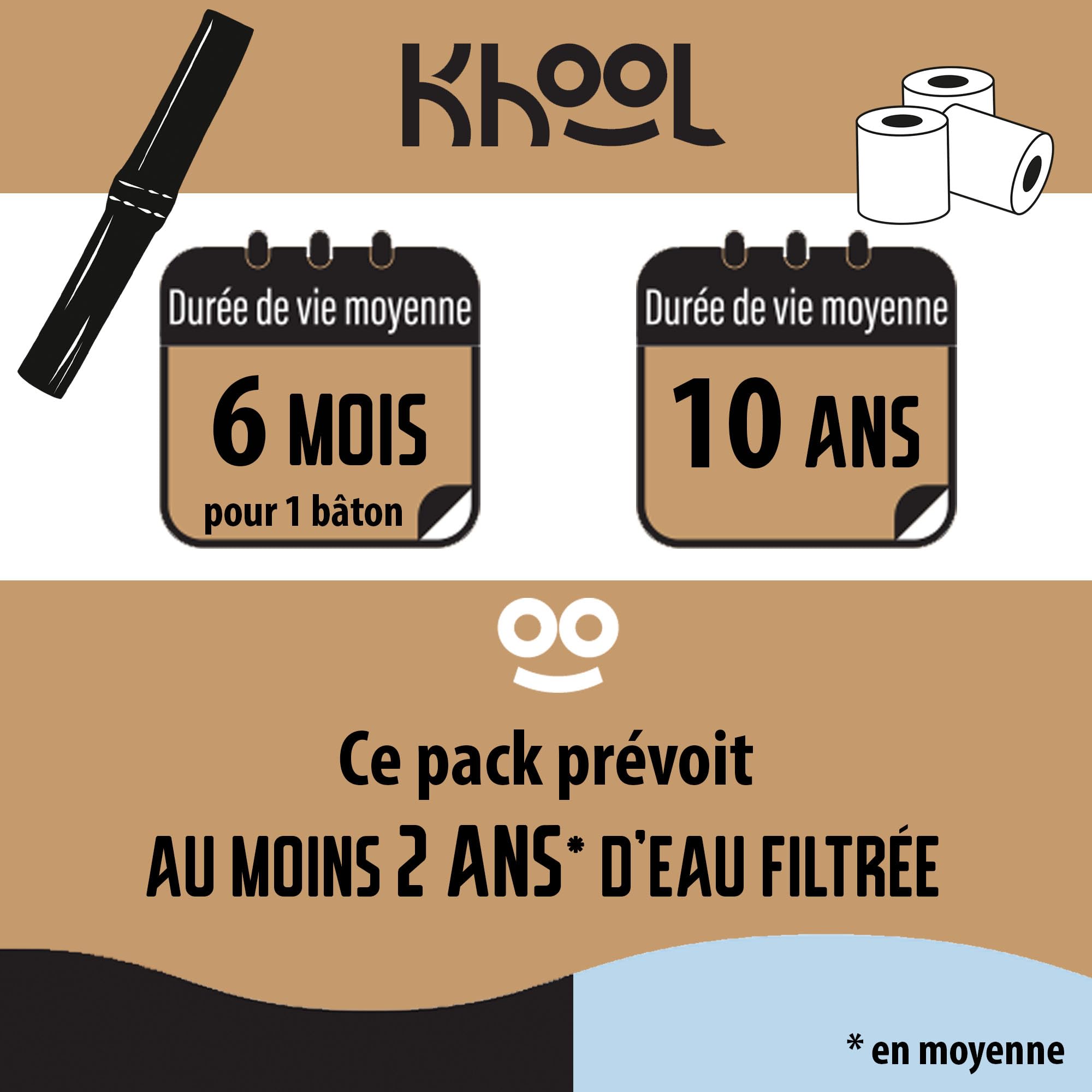 KHOOL - Kit Carafe filtration de l'eau en Verre et Inox + Bâtons Charbon de Bambou et Perles de Céramique - Purifie & améliore le goût de l’eau - Alternative Écologique - Origine France - 1L