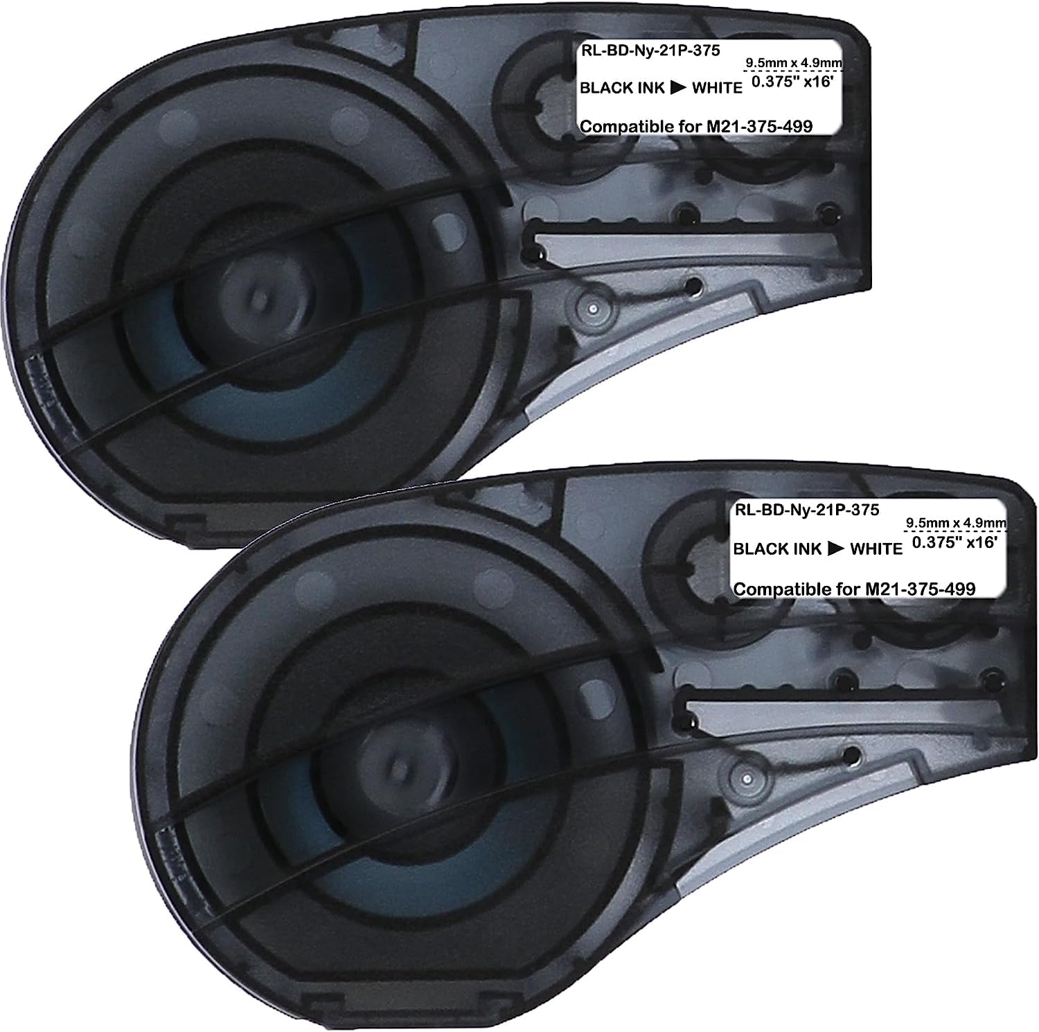 Compatible Label Tape Replacememt for M21-375-499-Black on White 3/8" High Adhesion Nylon Cloth-16' Length-0.375" Width- 2 Pack Compatible with BMP21
