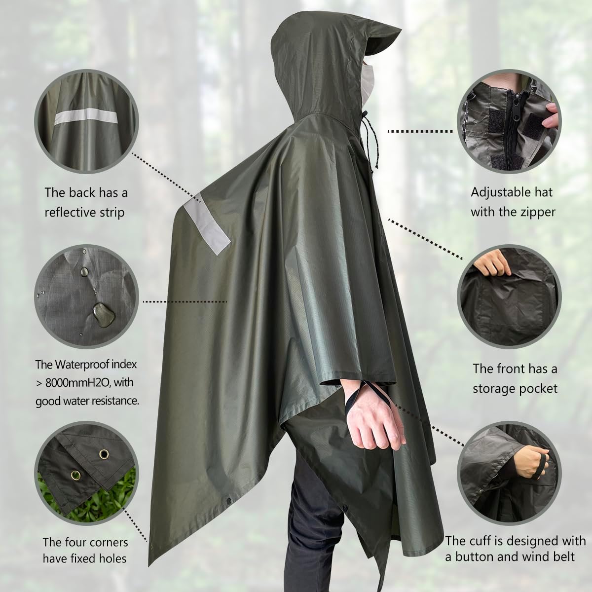 Hooded Rain Poncho,Multi Use Waterproof Raincoat,For Hiking, Camping and Emergency,Suitable for Unisex Adults - Image 2