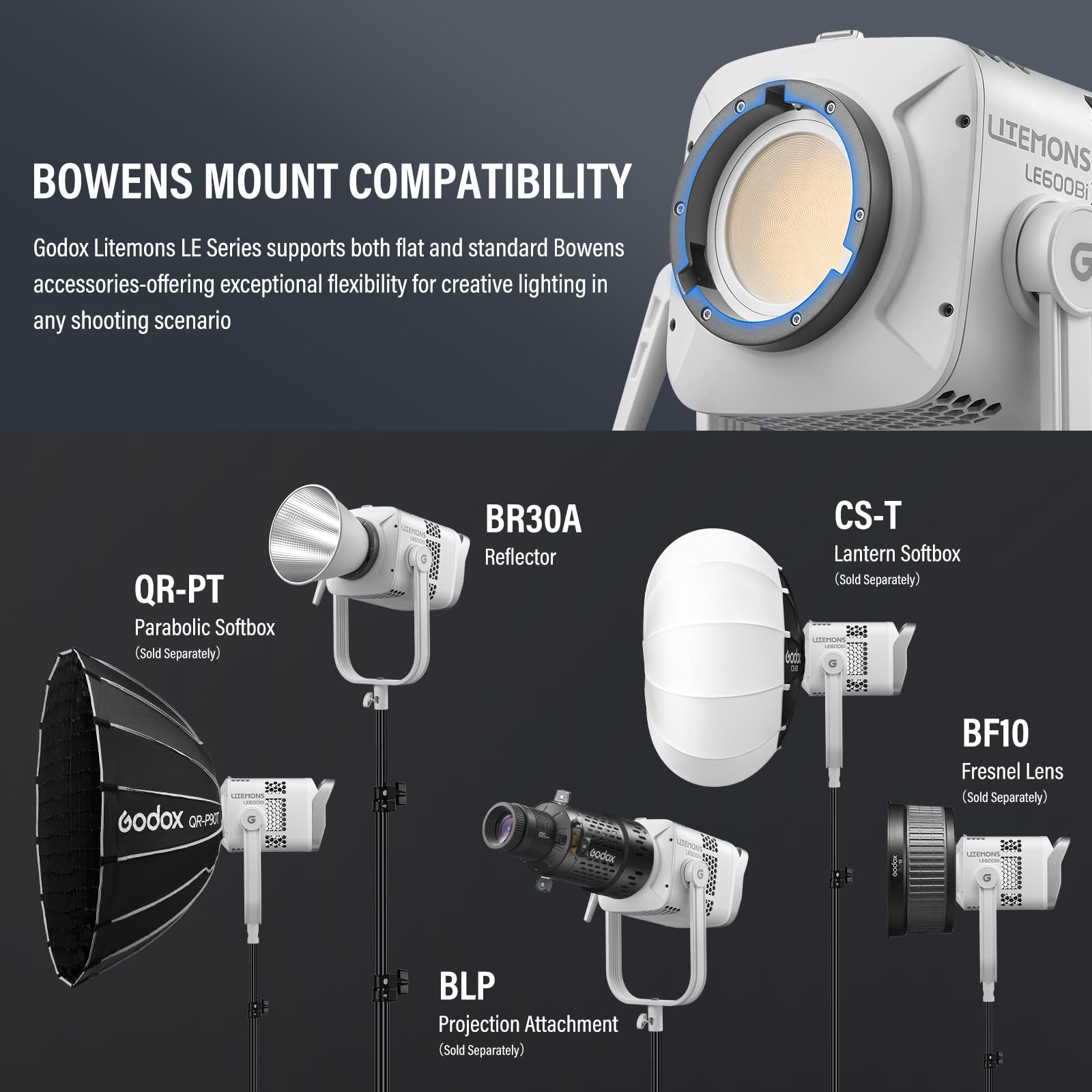 Godox Litemons LE600Bi LE600 Bi Luce Continua a LED Video Light 620w 2800K~6500K CCT TLCI/CRI≈98 Controllo Bluetooth 11 Effetti FX con Attacco Bowens Videolight per Vlogging,YouTube(bianco)