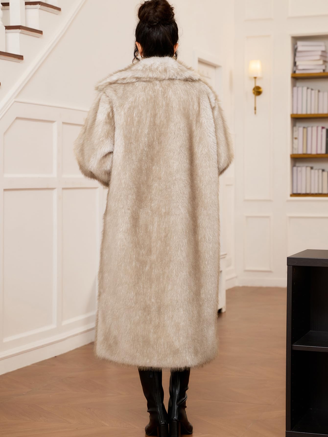 Abrigo Largo de Piel Sintética para Mujer Oversize Chaqueta con Cuello Solapas Chaqueta de Pieo Imitación Elegante Cálido Otoño Invierno Parka Regalo