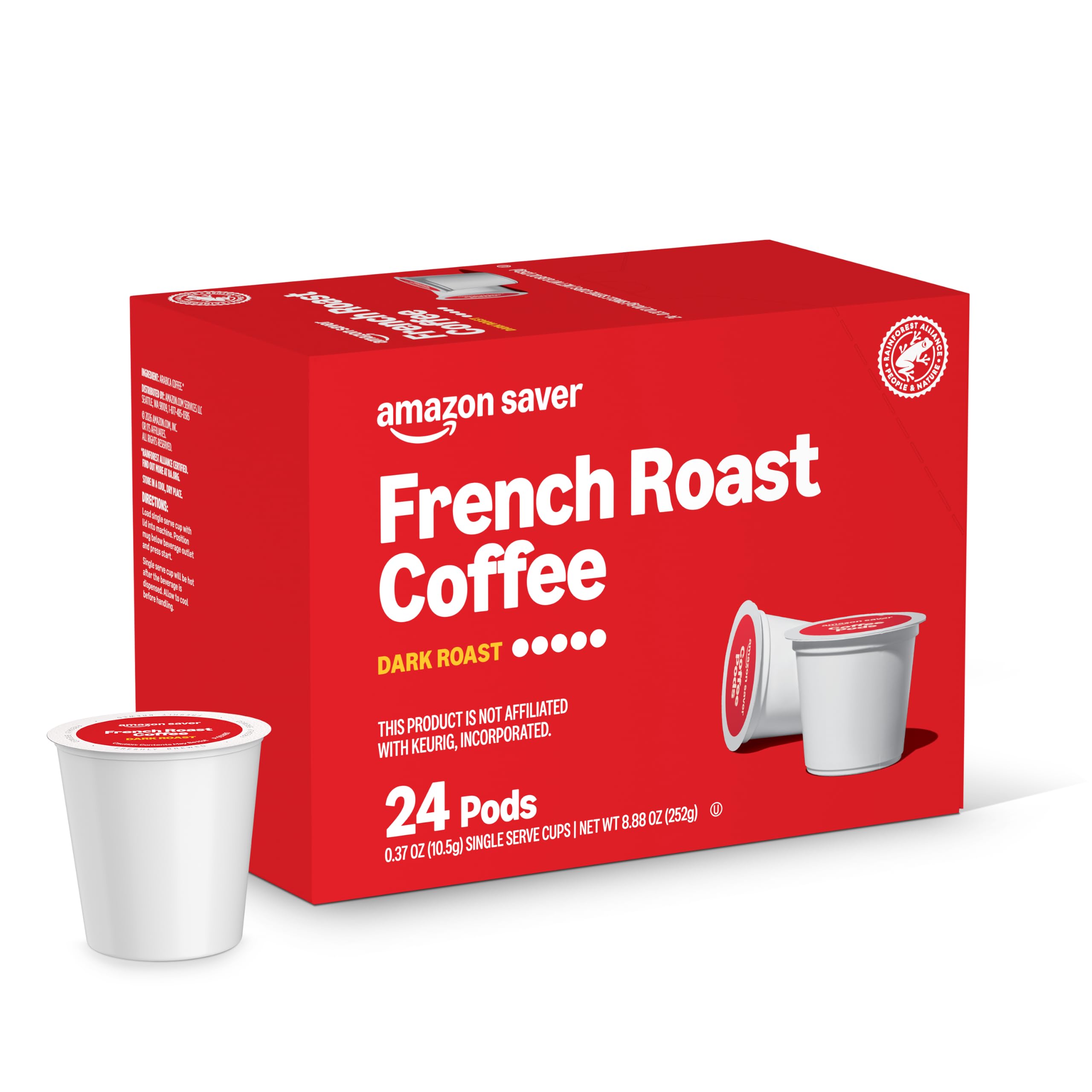 Amazon Brand - Happy Belly Dark Roast Coffee Pods, French Roast, Compatible with Keurig 2.0 K-Cup Brewers, 24 Count