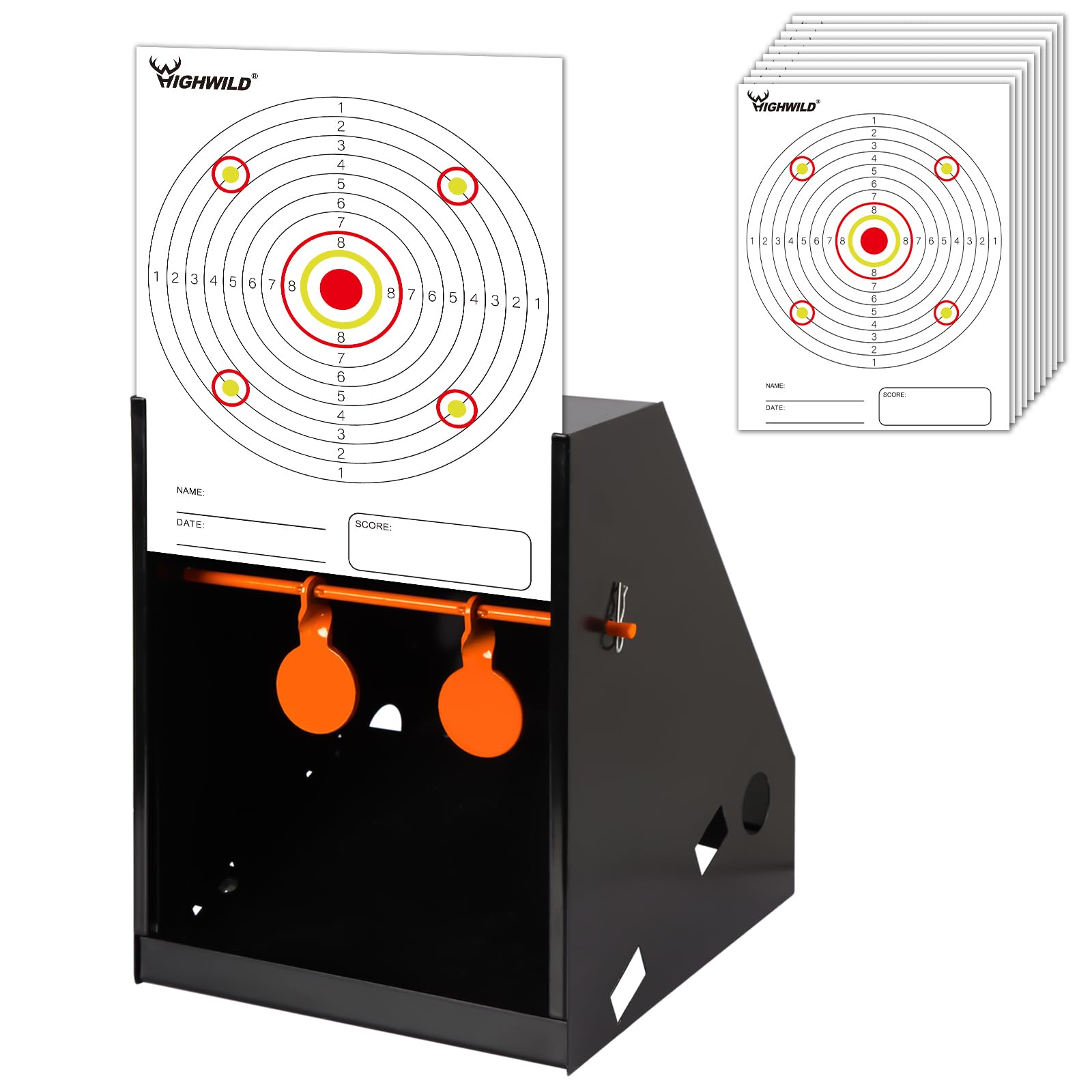 Highwild BB Trap Target (Airgun Only) with 10pcs 7" X 9" Paper Targets and 2 Spinner Targets