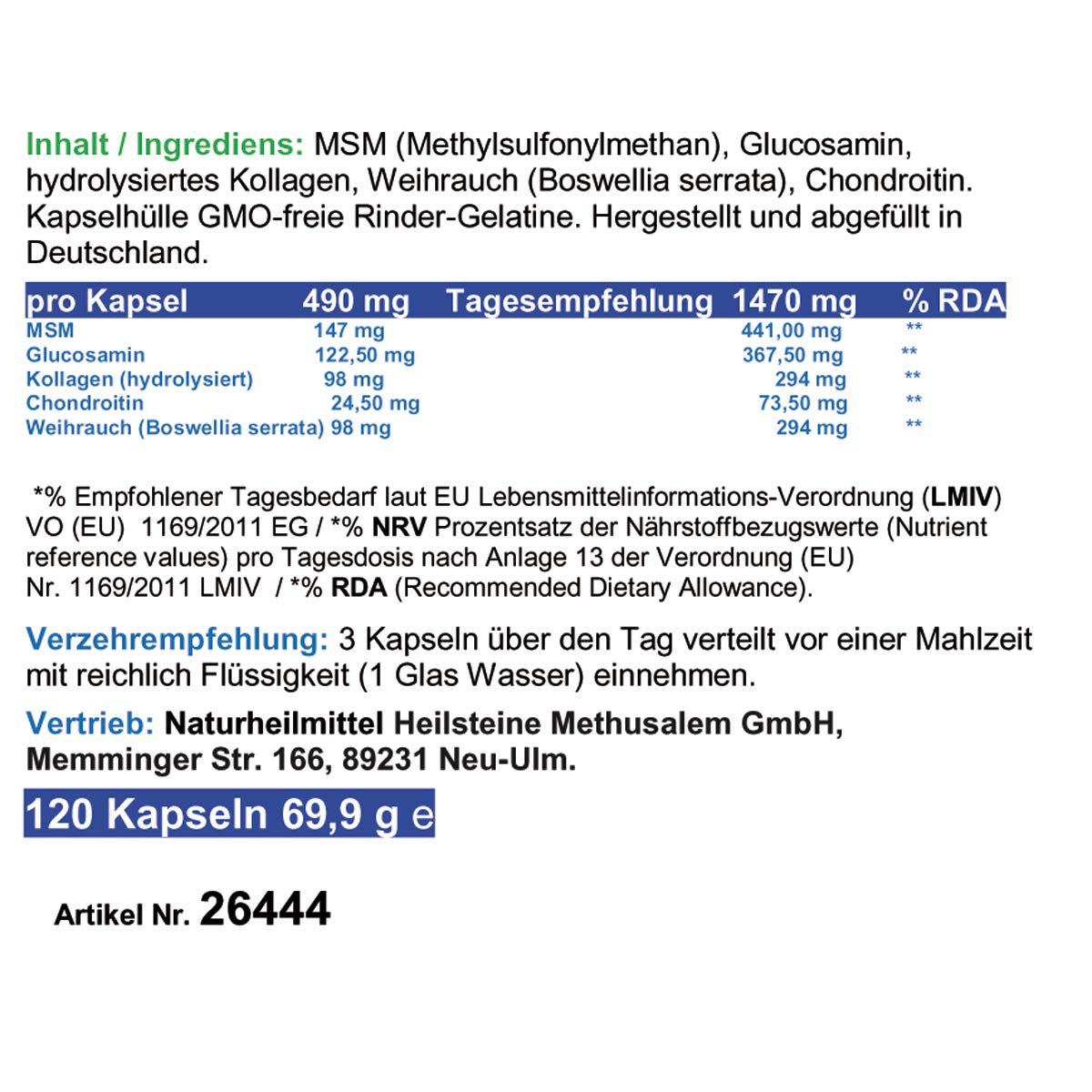 Knorpelaufbau KNORPEL & GELENKE Komplex 360 (3x120) Kapseln - ArthroWell TOP-5 Gelenkbausteine Gelenkkapseln mit Glucosamin, Chondroitin, MSM, Kollagen, Weihrauch. OHNE ZUSATZSTOFFE 26444-3