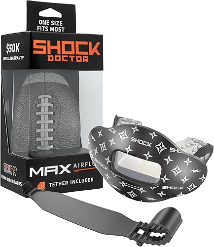 Vista 13 de Shock Doctor Protector de labios, protector bucal para adultos y jóvenes de fútbol americano con correa, boquilla de fútbol americano transpirable