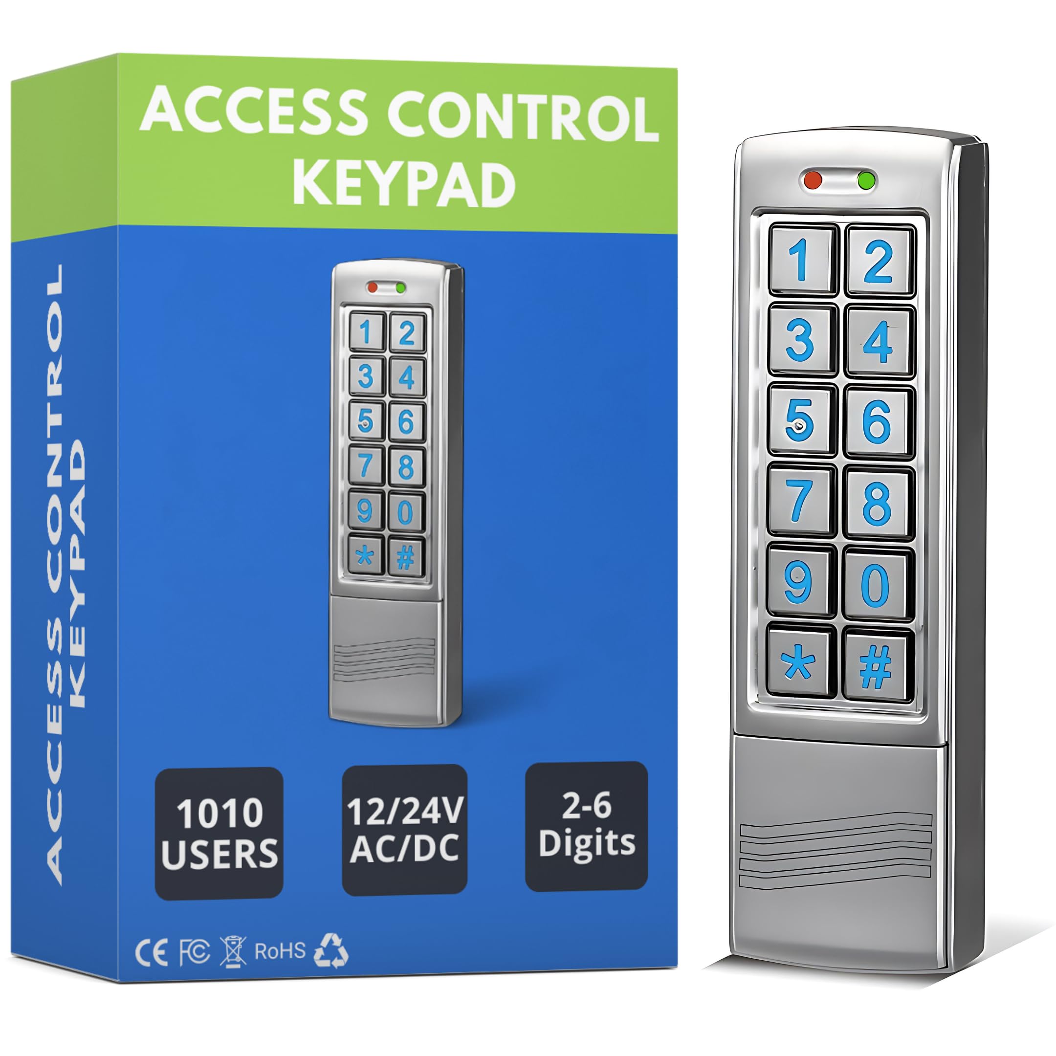 SecureMyDoor Proximity Digital Keypad for Door Entry System | Both RFID Fobs and PIN code Entry | IP65 Weather Resistant for Outdoor and Indoor Use | Standalone Touchpad Backlight LED Keypad