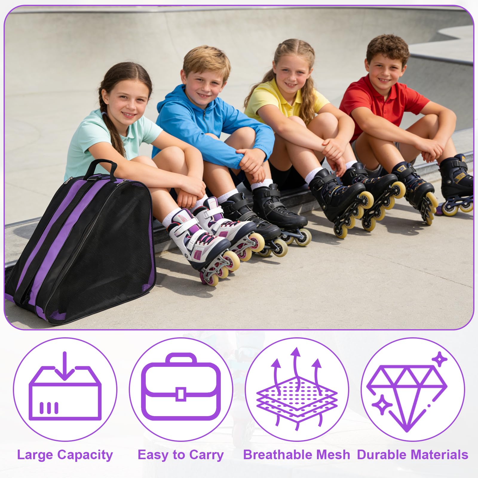 QKURT Bolsa de Patinaje para Niños con Correa Ajustable, Mochila para Patines de Hielo