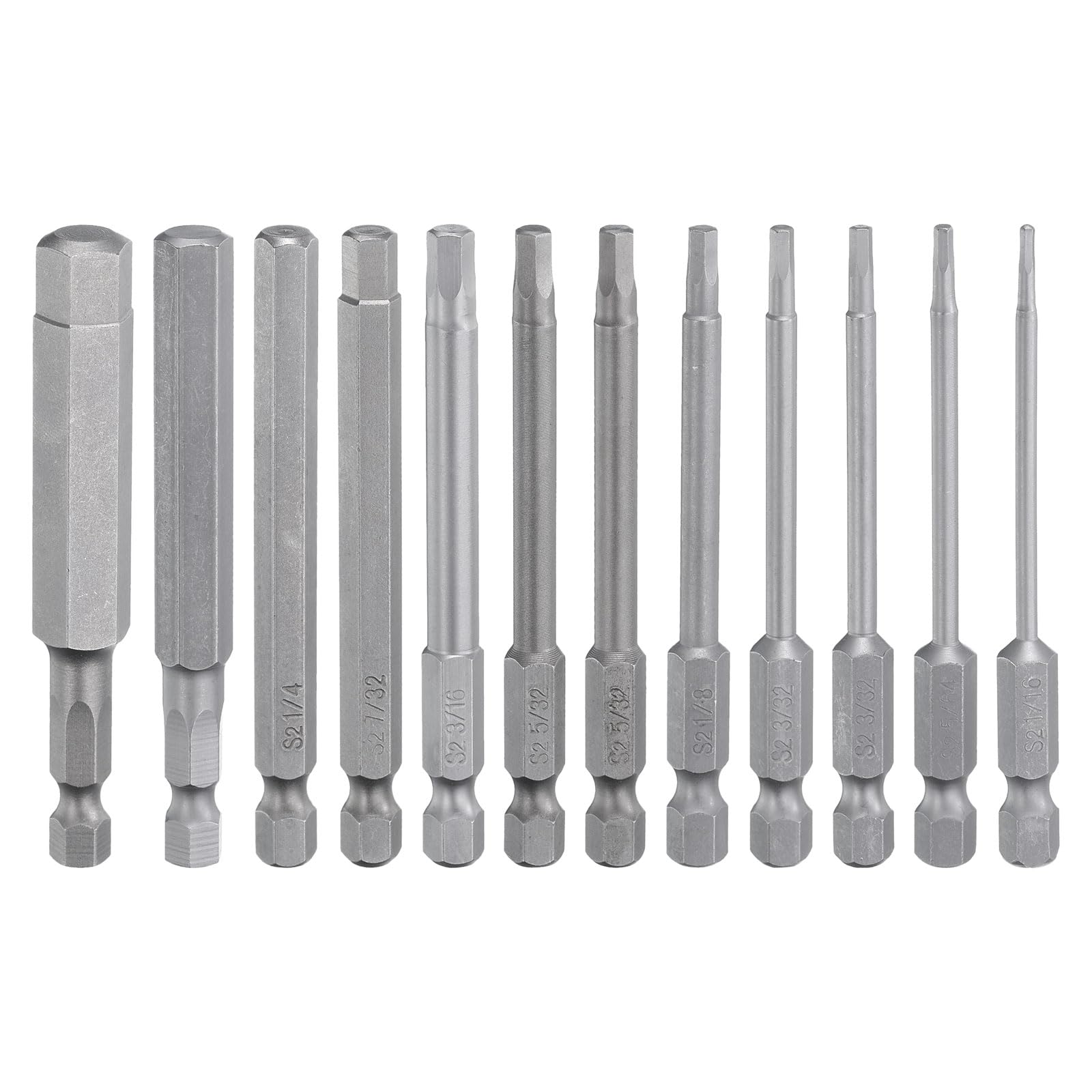 HARFINGTON 12pcs Hex Head Screwdriver Bit Set 1/16-3/8 Inch SAE S2 Steel 1/4" Hex Shank 3" Length Magnetic Hexagon Head Power Drill Bits with Storage