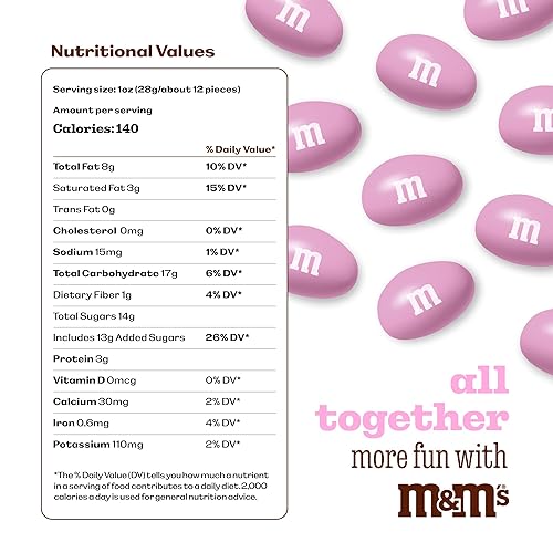 Miniatura 2 de M&M'S WORLD Caramelos de chocolate con maní rosa  2 libras de dulces a granel en paquete resellable para bufé de dulces, fiestas de cumpleaños,