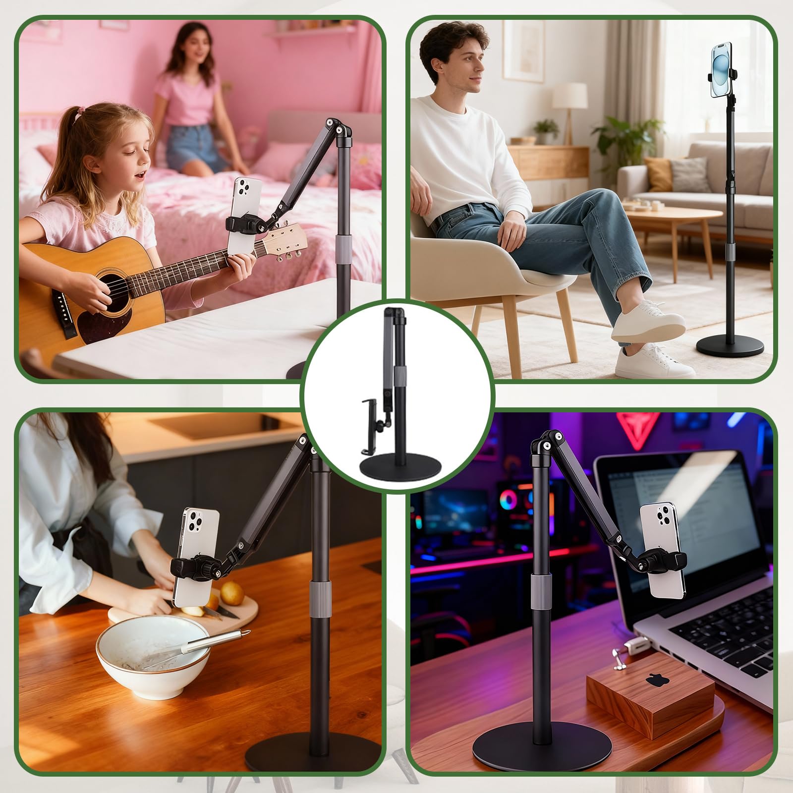 Supporto per Smartphone da Scrivania, Supporto per Cellulare da Tavolo Réglable a 360°, Supporto Telefono in Metallo per Live e Video, Videoconferenza
