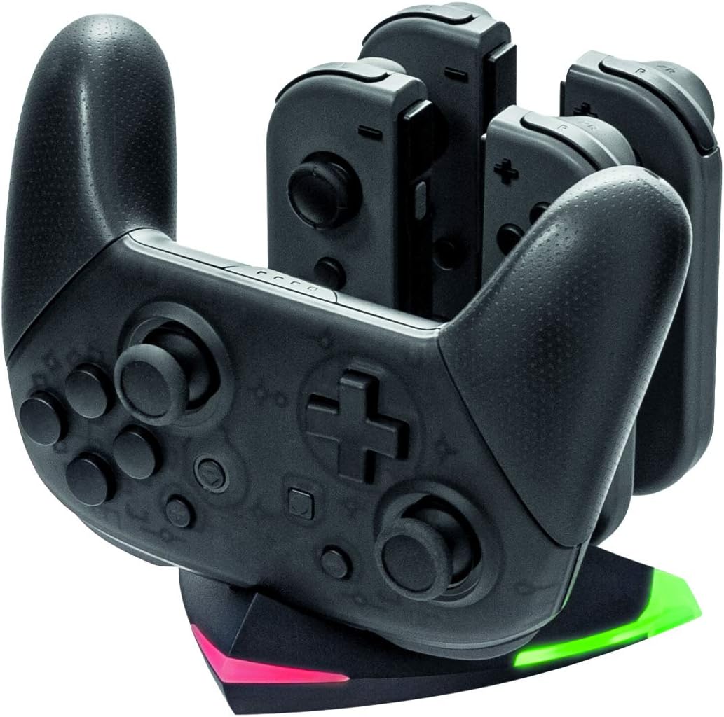 snakebyte Arrow Charge S - Estación de Carga para Nintendo Switch 4 Joy-Cons y 1 Switch Pro, Cargador Siwtch 5 en 1, indicador LED, Incluye Cable de Carga Tipo C y Adaptador para Controlador Pro