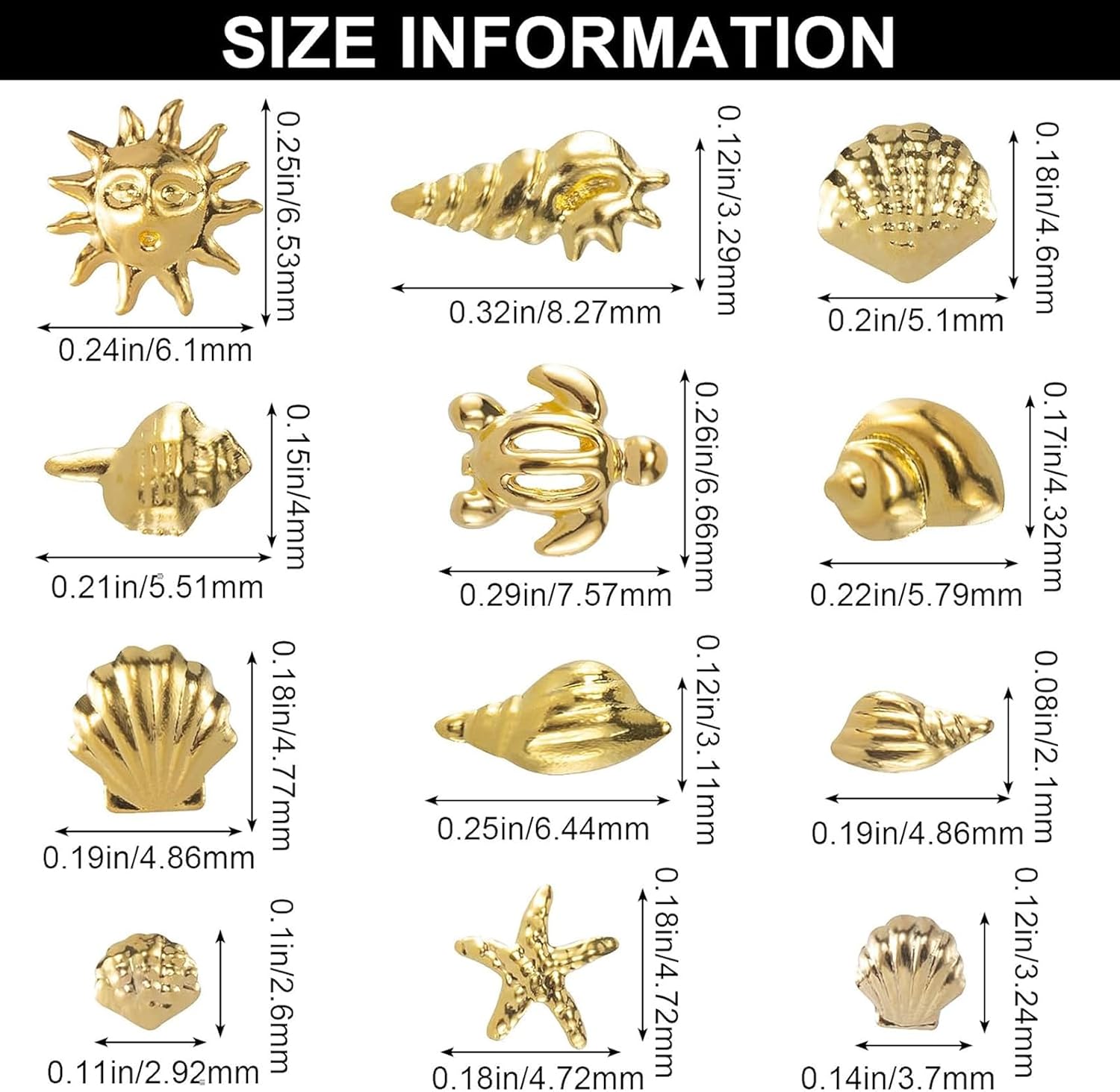2 Boxes Gold Ocean Nail Charms for Summer - Starfish Seashell Sea turtle Sun Nails Art Designs, 3D Nail Rhinestones and Gems Metal Studs Jewelry for Women DIY Beach Nail Art Decoration image 2