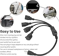 Vista 3 de Cable de enchufe divisor de alimentación, cable de alimentación de 3 clavijas de 1 a 4, cable de alimentación de 16 AWG a 18 AWG, cable adaptador
