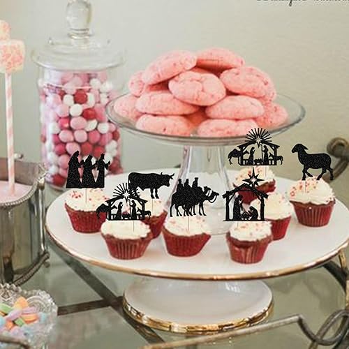 Vista 173 de Rsstarxi Paquete de 30 adornos navideños para cupcakes de hombre de jengibre con purpurina para baby shower, decoración para temática de Feliz