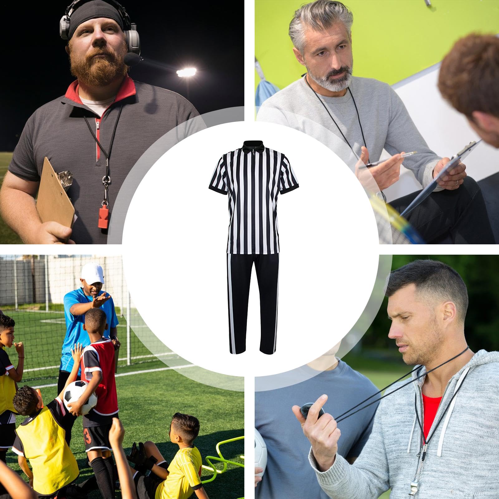 Set di maglia da arbitro a righe, maglietta a maniche corte con scollo a V e pantaloni, da calcio, basket, hockey, pallavolo, baseball, softball, palestra, uniforme sportiva per arbitri e partite di