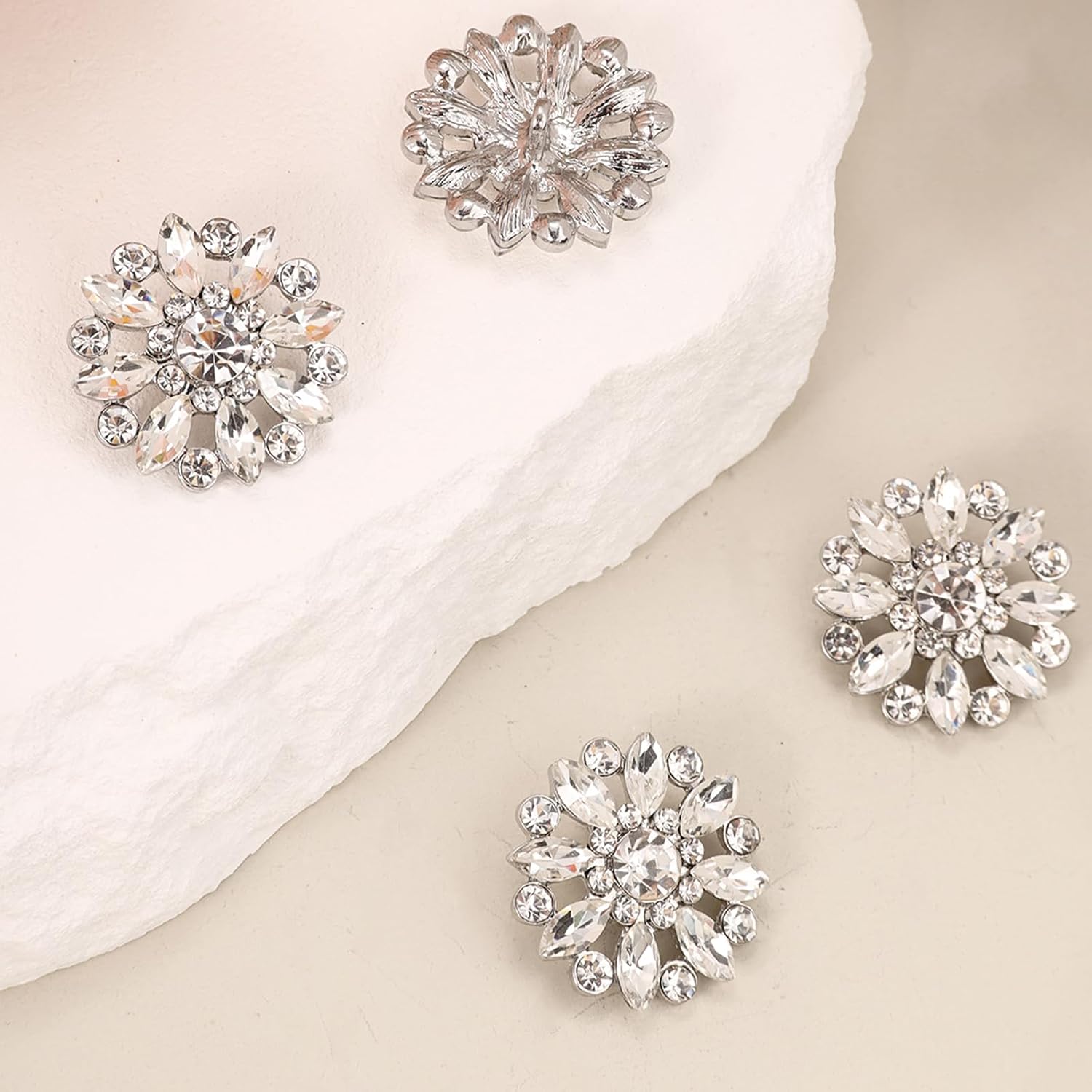 10PCS Rhinestone Buttons Crystal Diamond Buttons Accessory Embellishments for DIY Jewelry Crafts, Wedding Party Bridal Bouquet Clothes Hat Decoration (Clear-4)