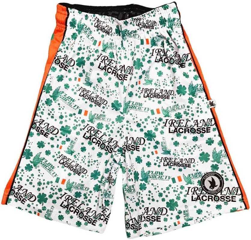 Flow Society Shamrock Boys Lacrosse Shorts | LAX Shorts | Lacrosse Kids Athletic Shorts for Boys White