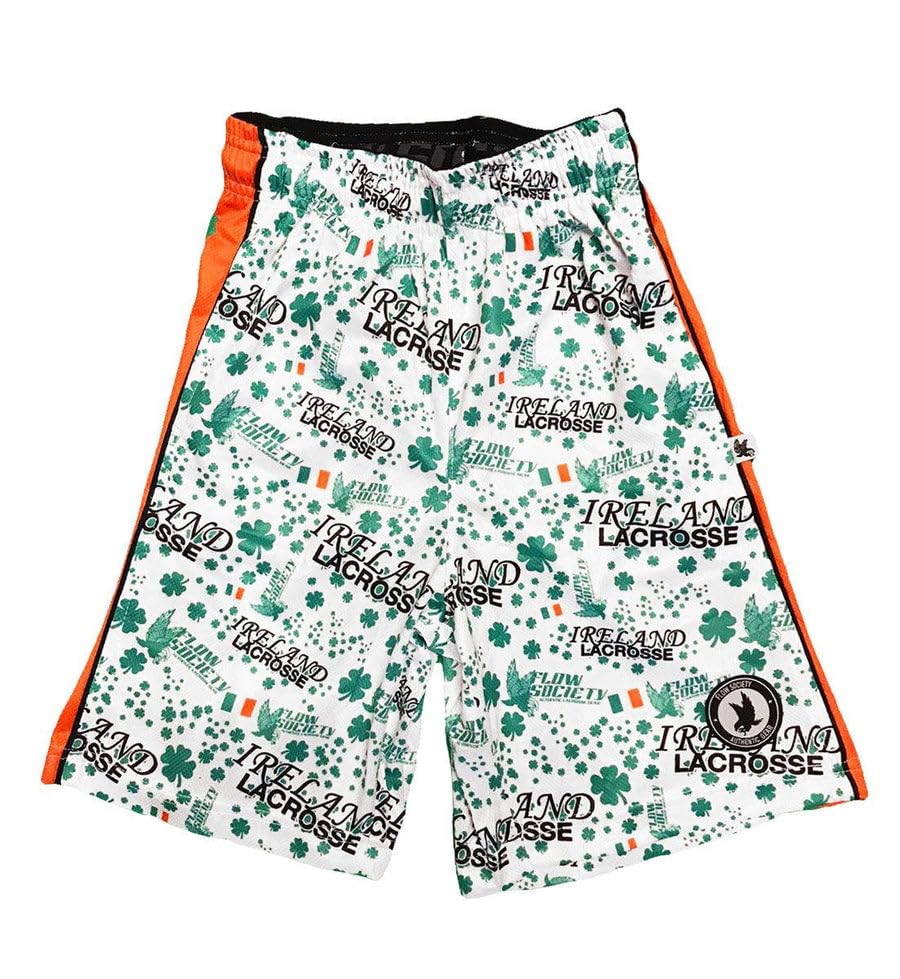 Flow Society Shamrock Boys Lacrosse Shorts | LAX Shorts | Lacrosse Kids Athletic Shorts for Boys White