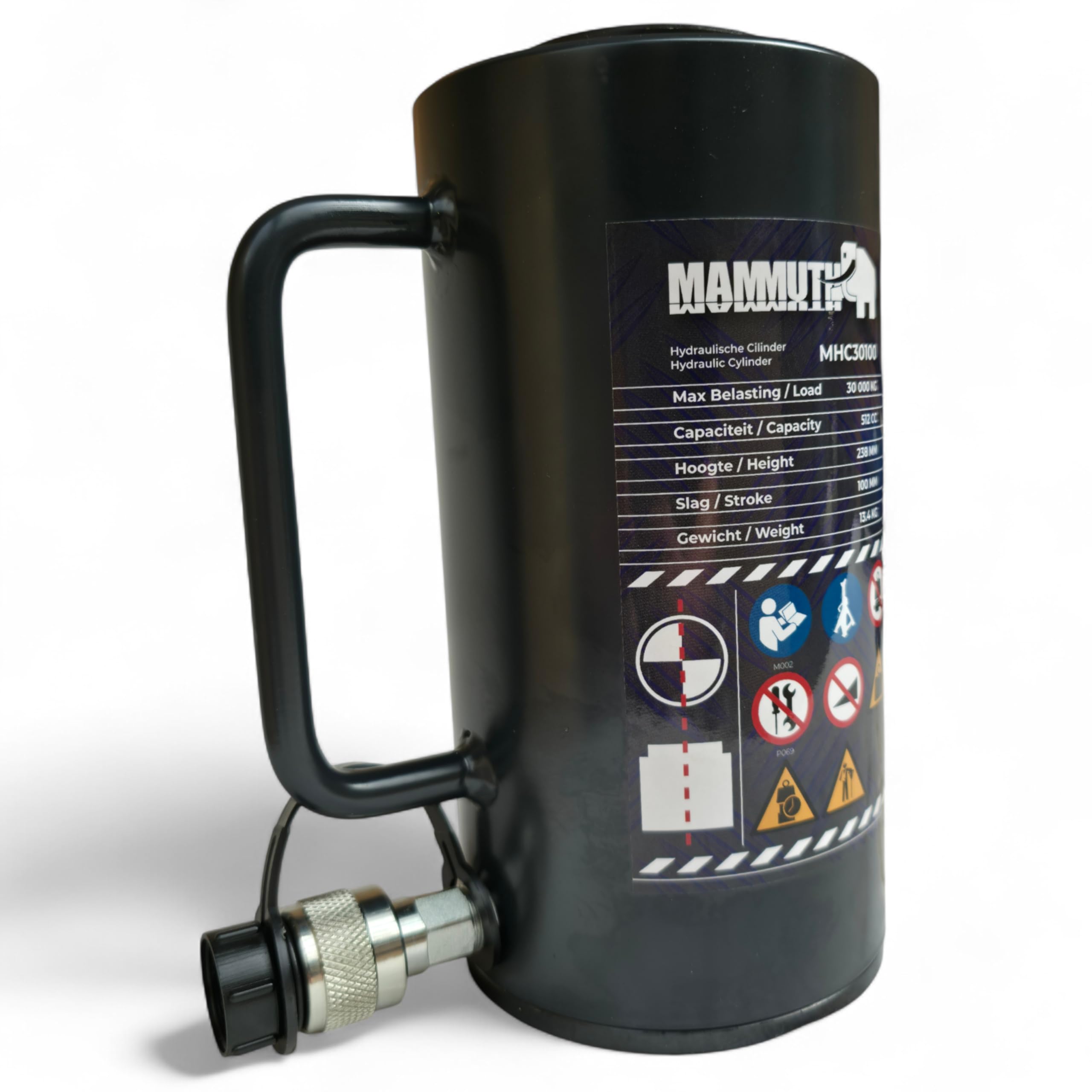 Cilindro hidráulico 30t | carrera de 100 mm pistón hueco 3/8" | pistón cilíndrico de superficie de 51,1 cm² | pistón hidráulico 700 bar