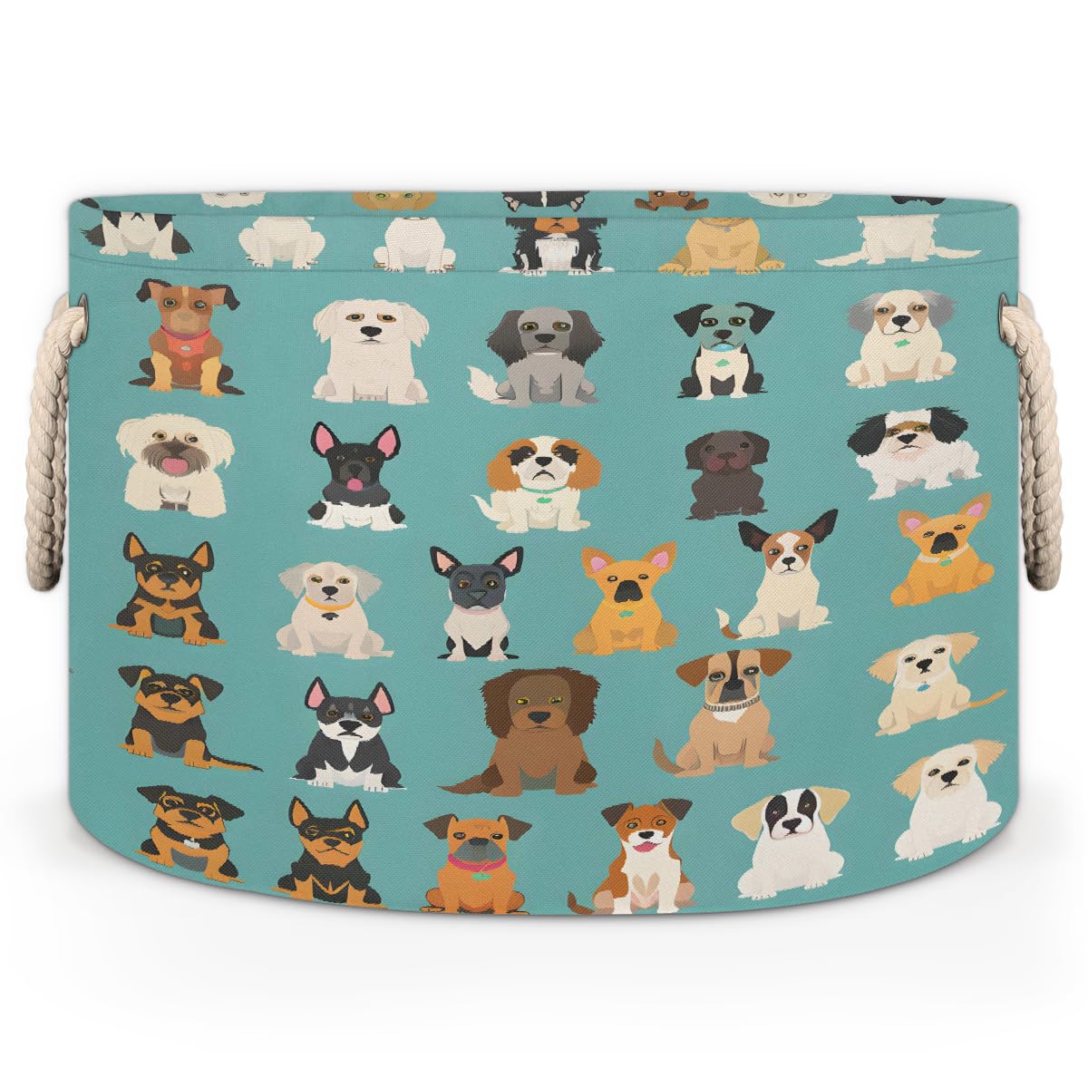 XZXFSYJH Large Round Storage Basket with Handle Dog Animal Cartoon Kids Toy Storage Bin Foldable Laundry Hamper Cube Clothes Blanket Organizer Box for Living Room Bedroom Laundry Room Storage Decor