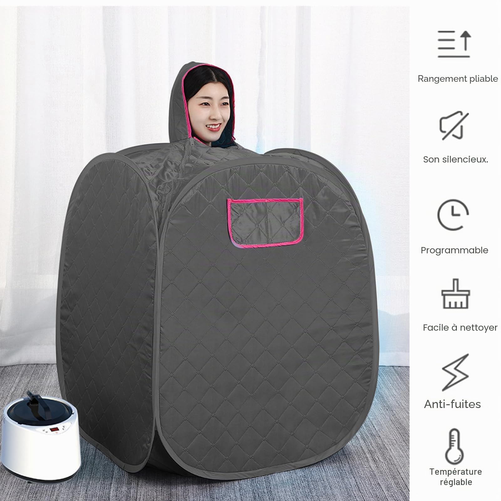 Caisse de sudation, boîte de sauna pliable domestique, sauna à vapeur à la maison, 2 l SPA, sauna à vapeur tente de sauna et télécommande, température portable, sauna infrarouge spa à
