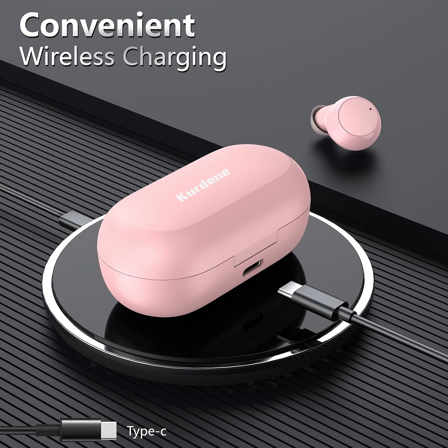 Bluetooth Earbuds,Kurdene Wireless Earbuds with Wireless Charging case,Touch Control in Ear Bluetooth 5.0 Waterproof Headphones CVC 8.0 Noise Cancelling Earphones with Deep Bass Sound for Sports(Pink)
